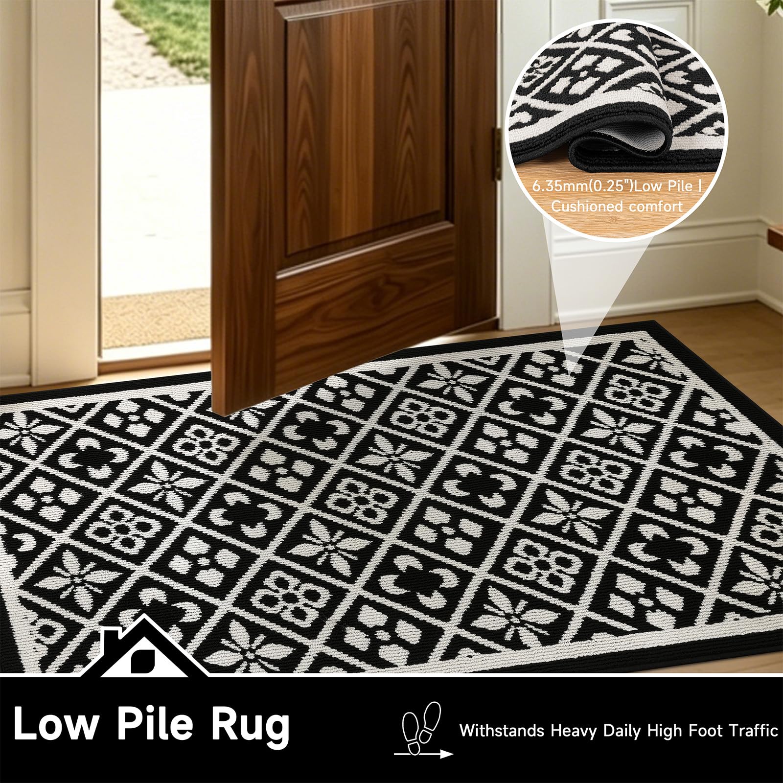 Ileading Christmas Entrance Door Mat, Absorbent Dog Mats for Muddy Paws, Low-Profile Small Red Xmas Decor Kitchen Runner Rug with Non-Slip Backing, Machine Washable Entryway Welcome Mat(Red 24"X36")