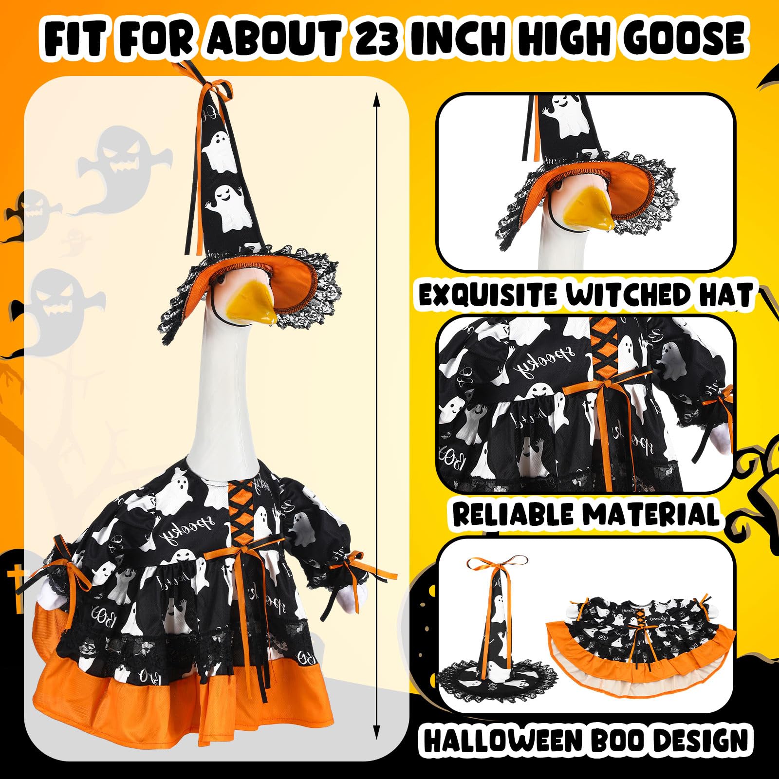 Suzile Fall Maple Porch Goose Outfit Autumn Goose Clothes for 23 Inch Cement or Plastic Geese Costume for Yard Lawn Outdoor Garden Patio Concrete Duck Statue Dress Thanksgiving Party Holiday Decor