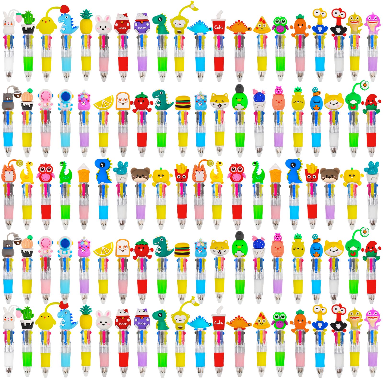 CZWZ 20Pcs Mini Multicolor Pens in One 4-in-1 Cute Pens Bulk for Kids, Fun Kawaii Ballpoint Pens for Birthdays and Children's Party Favors Gifts Teacher School Supplies