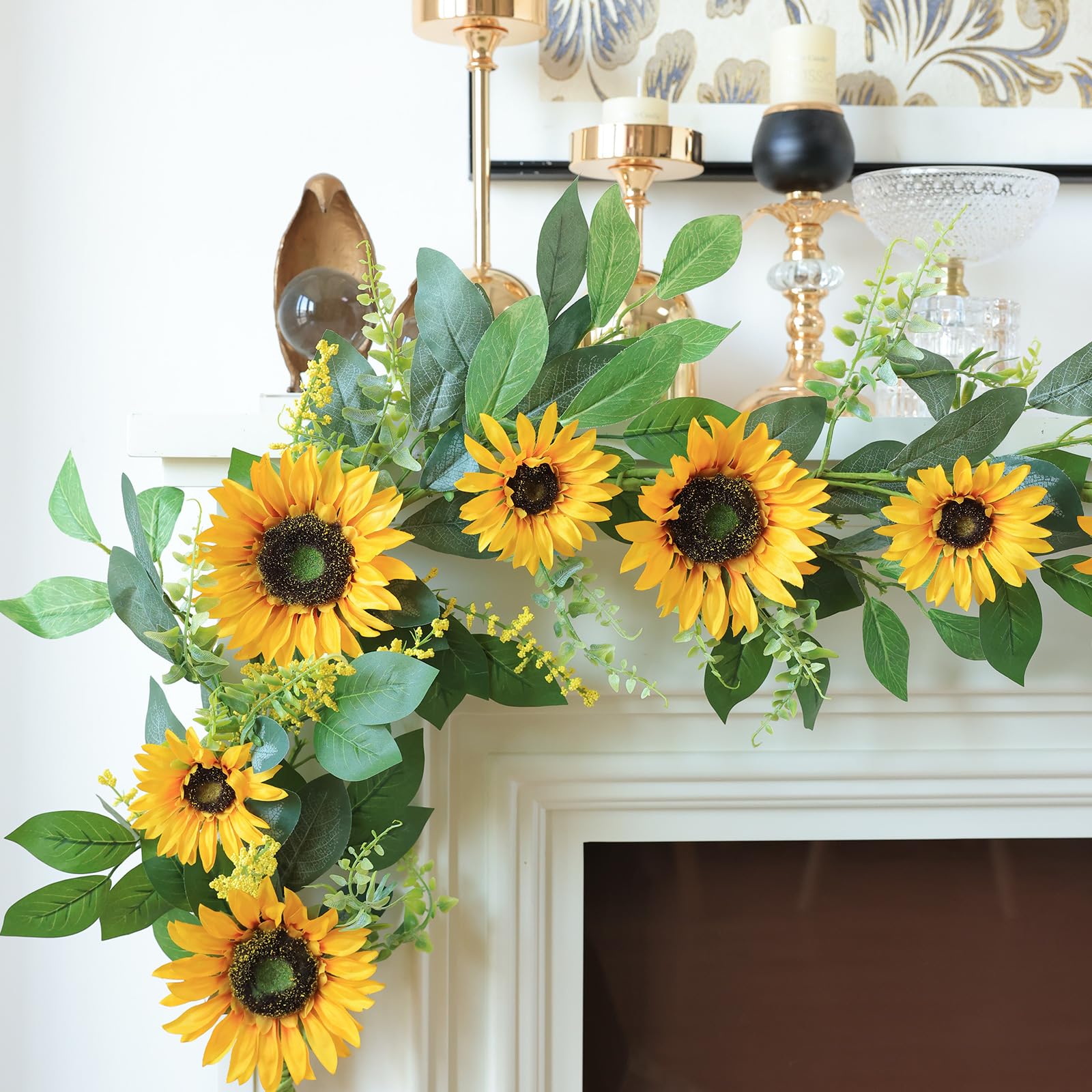 Mizii Artificial Sunflower Garland 6FT Fake Silk Sunflowers Flower Garland Autumn Hanging Vines Decorations for Kitchen Table Centerpieces Room Wall Party Wedding Birthday Fall Decor (Orange)