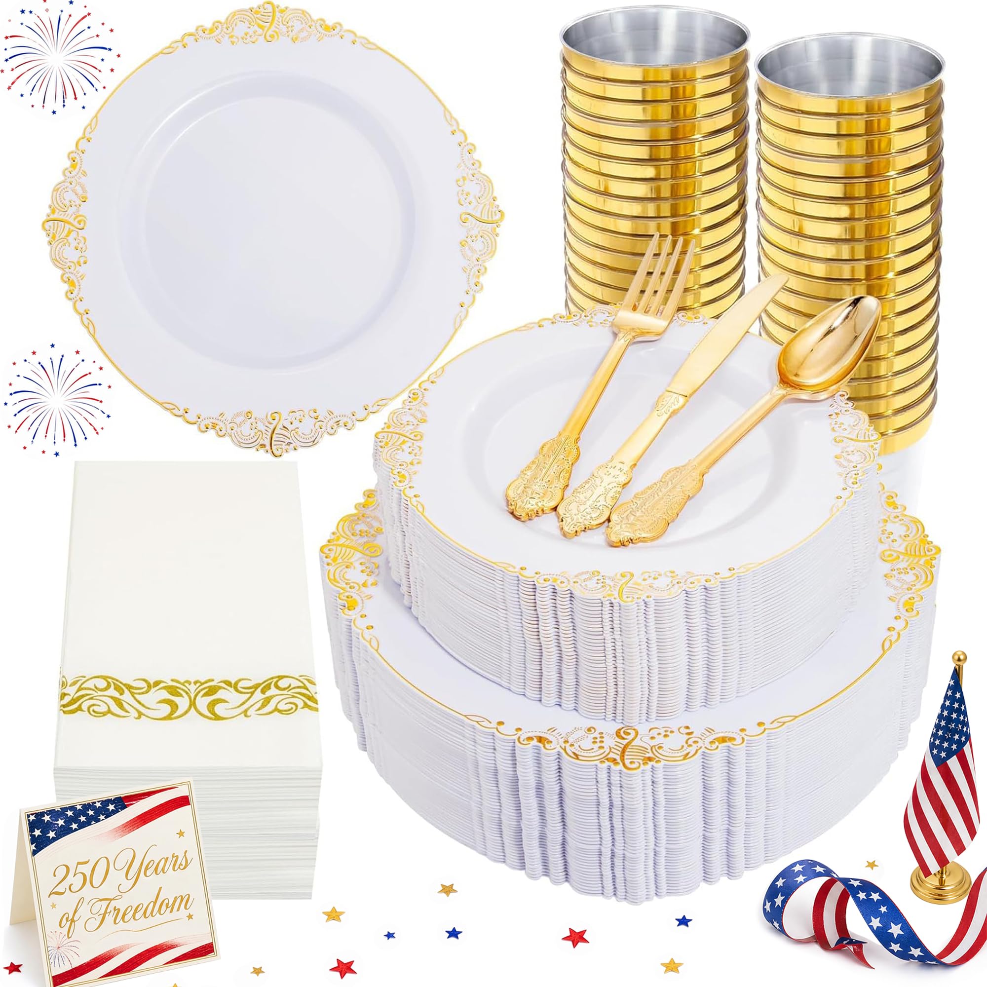Nervure 175PCS Clear Blue Plastic Plates - Plastic Dinnerware Set Include 25Dinner Plates, 25Dessert Plates, 25Cups, 25Forks, 25Knives, 25Spoons, 25Napkins Perfect for Wedding & Party