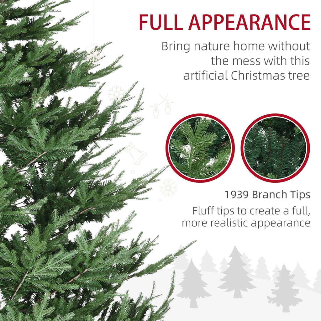 HOMCOM 7.5 Foot Artificial Christmas Tree, Nordic Pine Hinged Xmas Tree with 1218 Realistic Branches, Wide Steel Base, Auto Open, Green