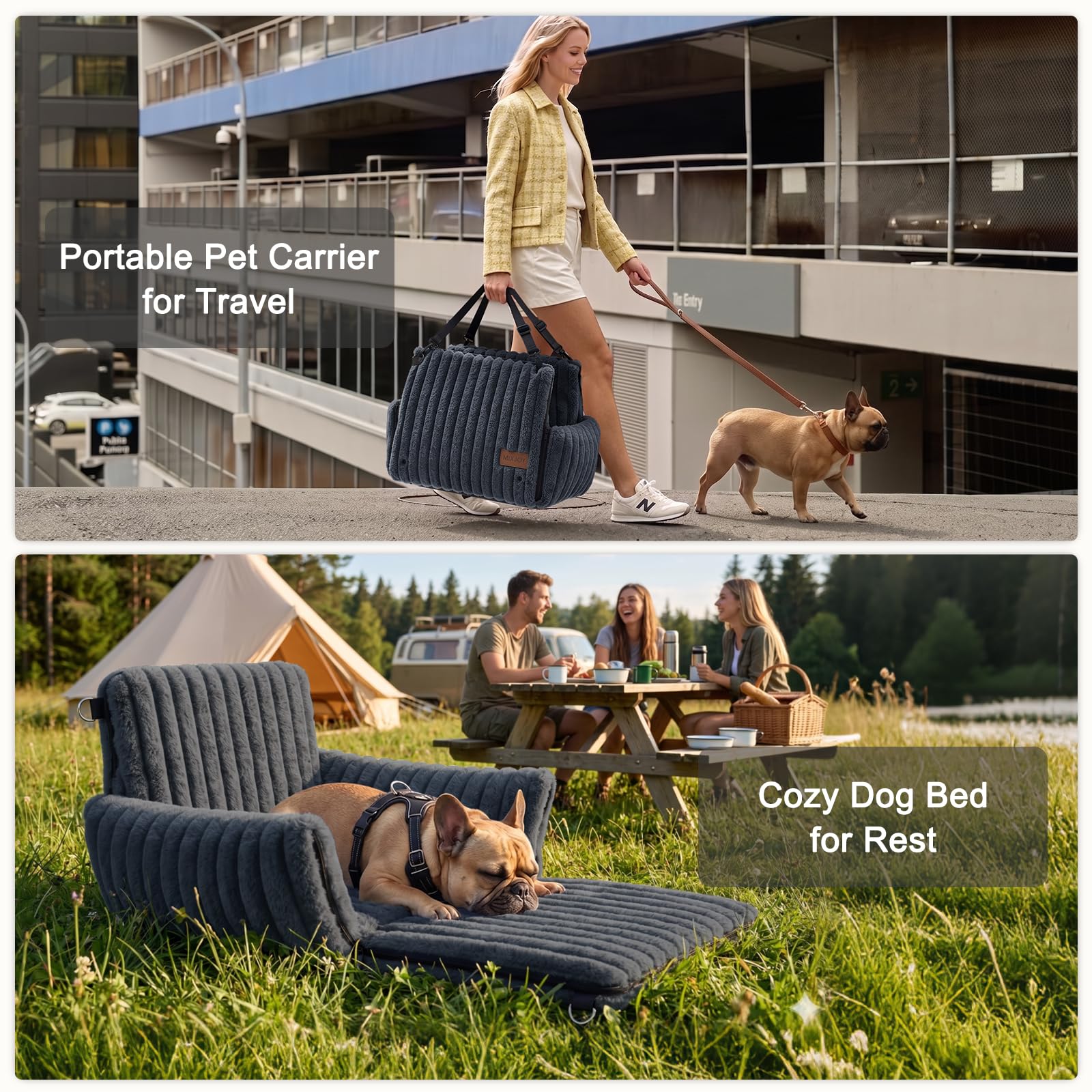 MIXJOY 6-in-1 Dog Car Seat for Small/Medium Dogs up to 25 lbs, Multi-Functional Dog Carrier for Car with Detachable Washable Cover, Pet Travel Bed with Clip-On Safety Leash, Beige