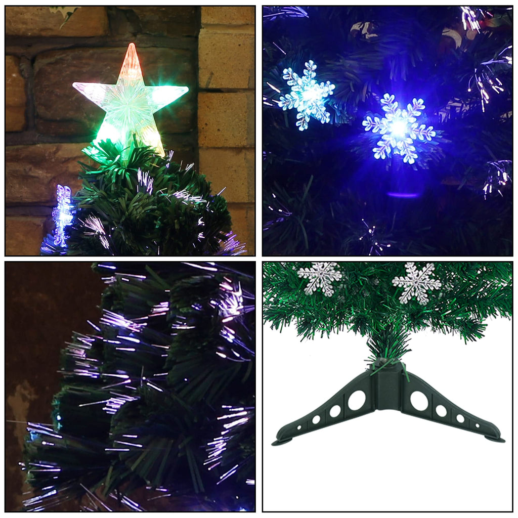 Prsildan 4 FT Artificial Christmas Tree, Pre-Lit Optical Fiber Xmas Trees with Multicolor LED Lights, Snowflakes & Top Star, Lighted Christmas Tree Holiday Home Decor
