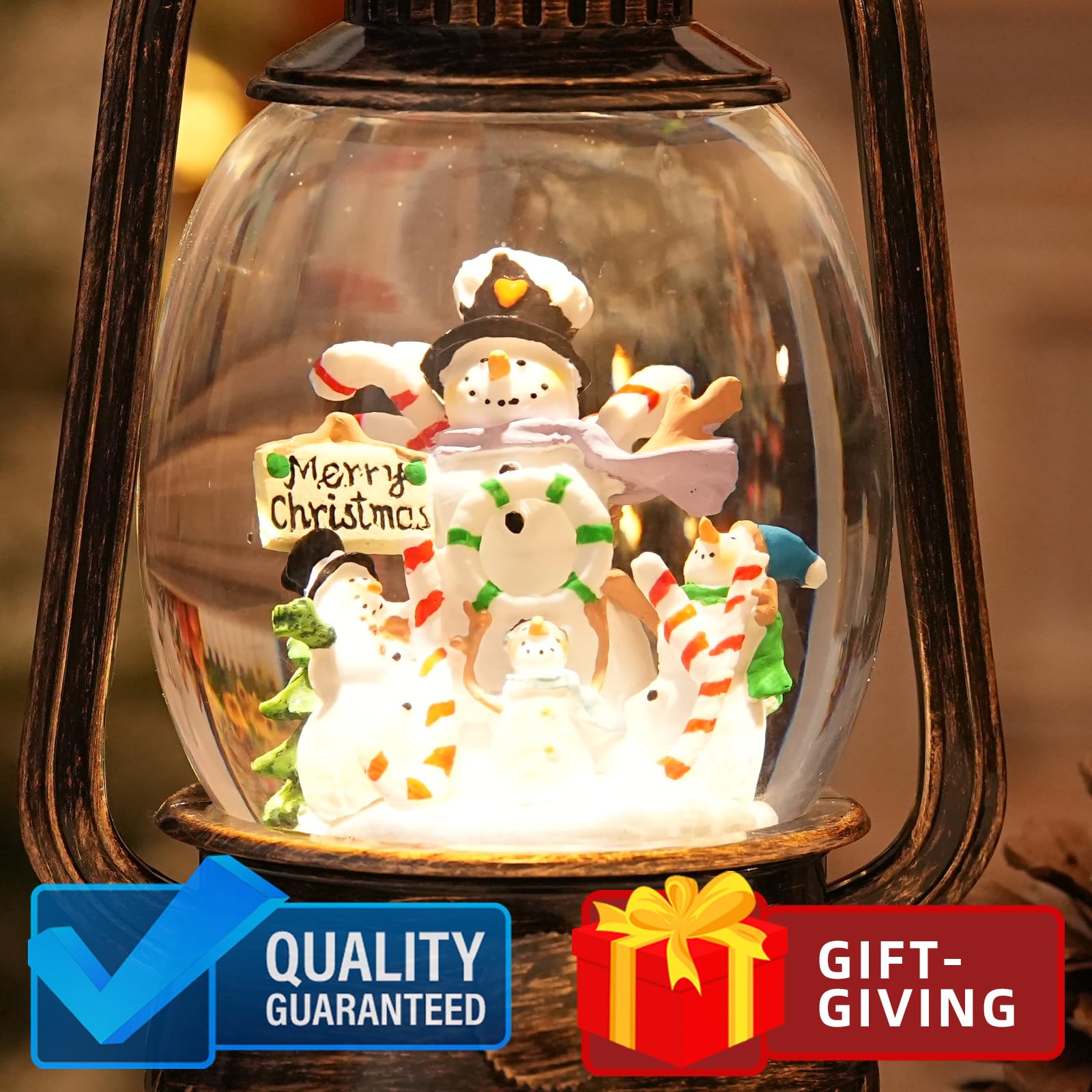 Snow Globe Christmas Decorations Indoor, Santa Claus Lighted Musical Christmas Snow Globes Lantern with Glitter & 6H Timer, Santa Claus Christmas Decorations for Home