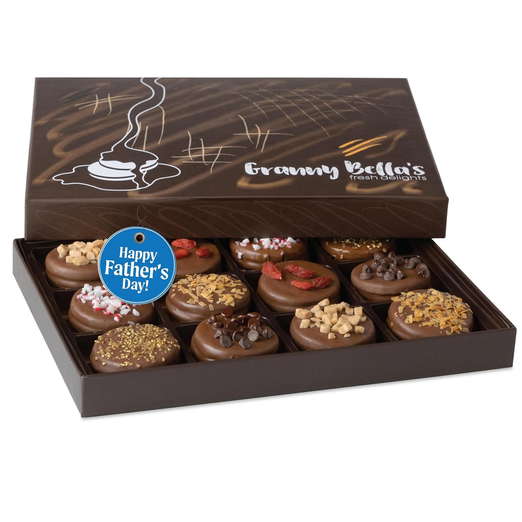 Granny Bellas Mothers Day 12 Chocolate Covered Cookies, Gift Basket for Him, Her Gourmet Candy Spring Baskets Treats Gifts Box for Food Delivery for Mother, Mom, Wife, Grandmother, Grandma, Daughter, Sister