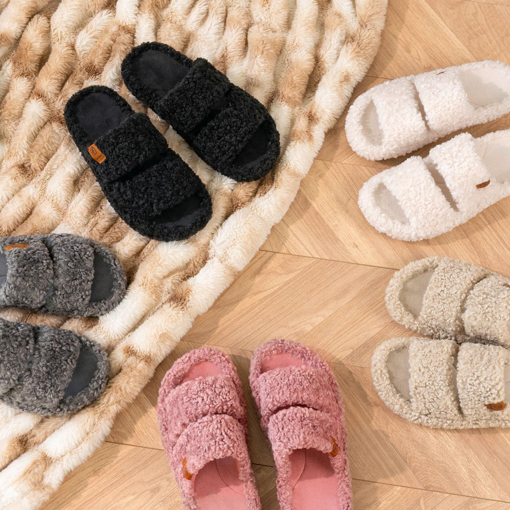 EverFoams Womens Fuzzy Open-toe Slippers Soft Comfy Memory Foam Indoor House Shoes