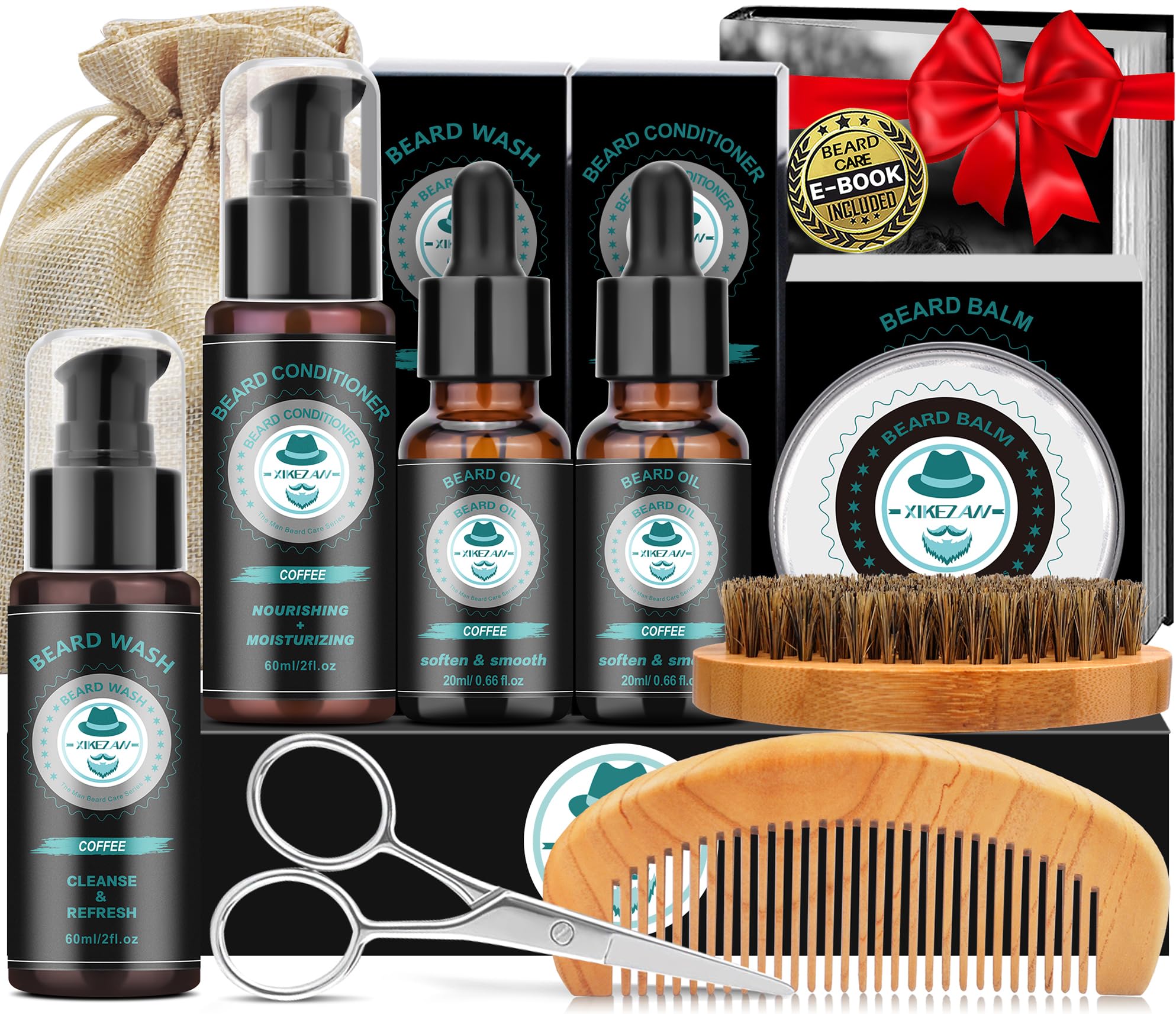 XIKEZAN Fathers Day Gifts for Dad Husband,Beard Kit for Men Grooming & Care w/Beard Conditioner, Wash,Oil,Balm,Birthday Valentines Easter Gifts for Mens Him Boyfriend Christmas Stocking Stuffers