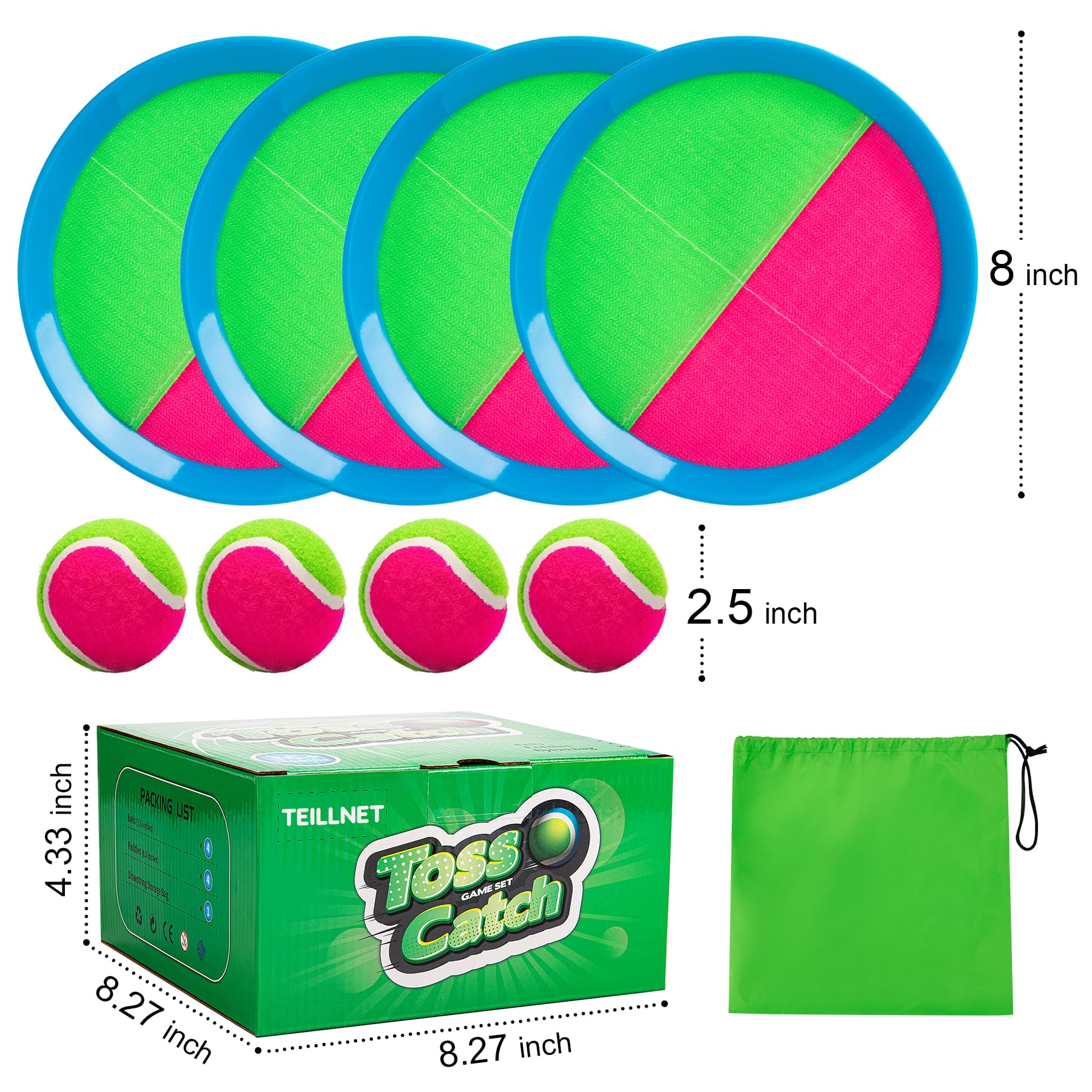 TEILLNET Toss and Catch Ball Set Upgraded - Kids Toys Beach Toys Baseball Games - Sturdy & Water-Resistant for Outdoor Pool Yard Games - Classic Gift for Boys Girls 3 4 5 6 7 8 9 10 11 12+ Years