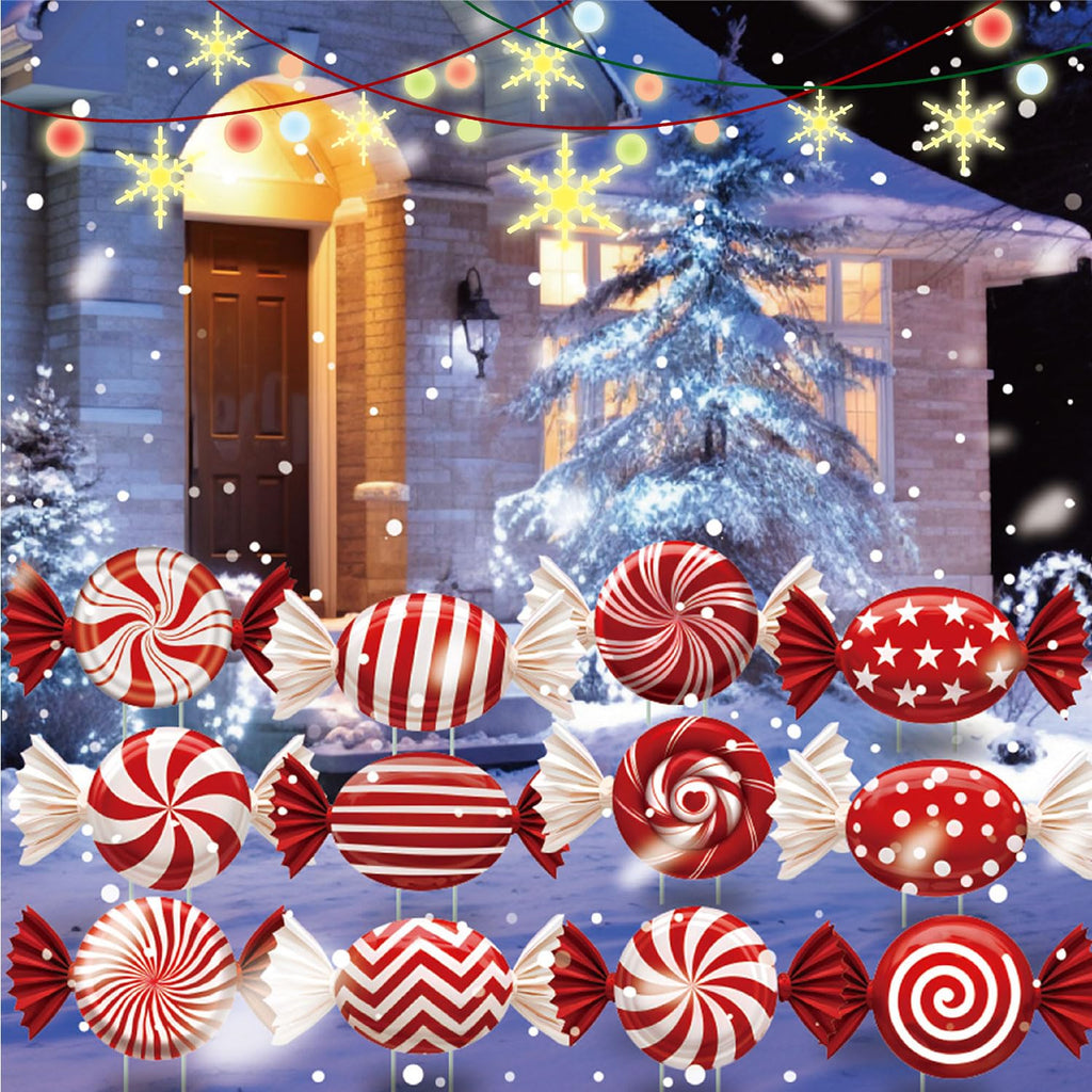 33" Christmas Decorations Outdoor Candy Christmas Decorations, 2ct Large Tall Outdoor Stake Signs 4 Interlocking PP Panels with H-Brackets Fiberglass Rods for Lawn Pathway Xmas Party