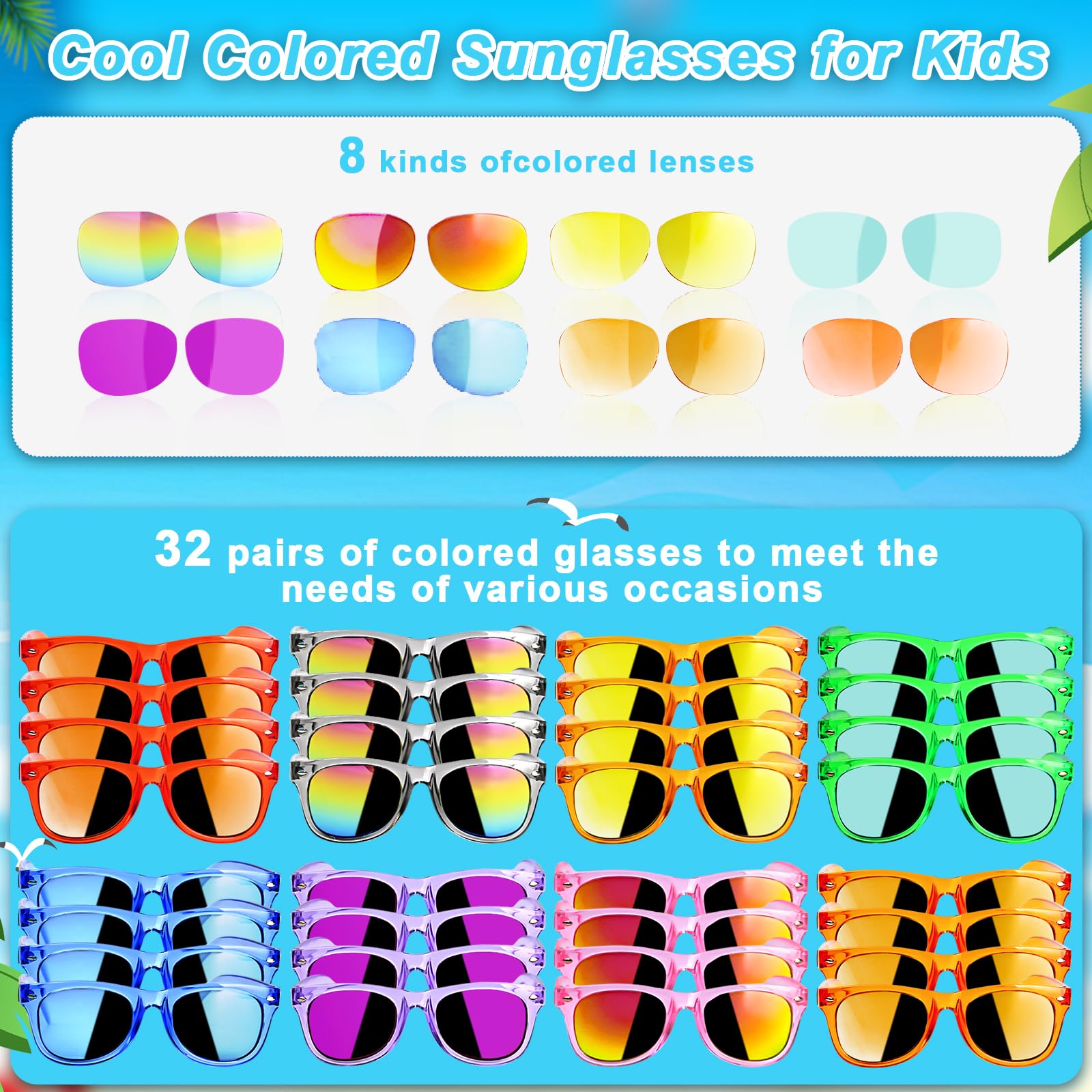 AILEHO Kids Sunglasses Bulk Party Favors - 24 Packs Boys Girls Sunglasses for Kids Age 3-8 with UV 400 Protection, Neon Sunglasses for Kids Party