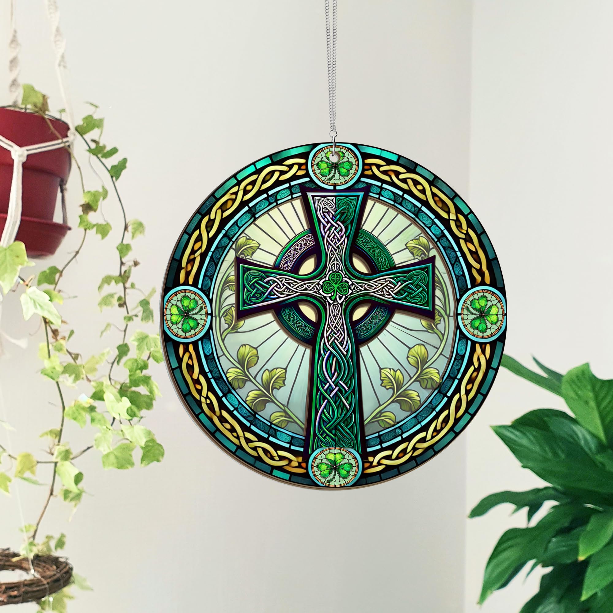 FLAGWIX St Patricks Day Decorations - Hanging Suncatcher 6 in, Shamrock St Patricks Day Decorations, Irish Suncatcher for Home Garden Decor - Irish Gifts for Women Men, Spiritual Gifts for Mom Grandma