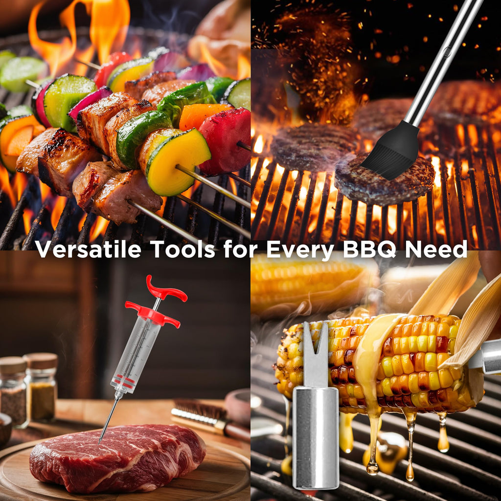Kaluns Grilling Accessories, Dad Gifts for Fathers Day, Grilling Gifts, Heavy Duty Stainless Steel BBQ Tool Set for Outdoor Grill with Aluminum Case and Apron, Birthday Gifts for Men Women