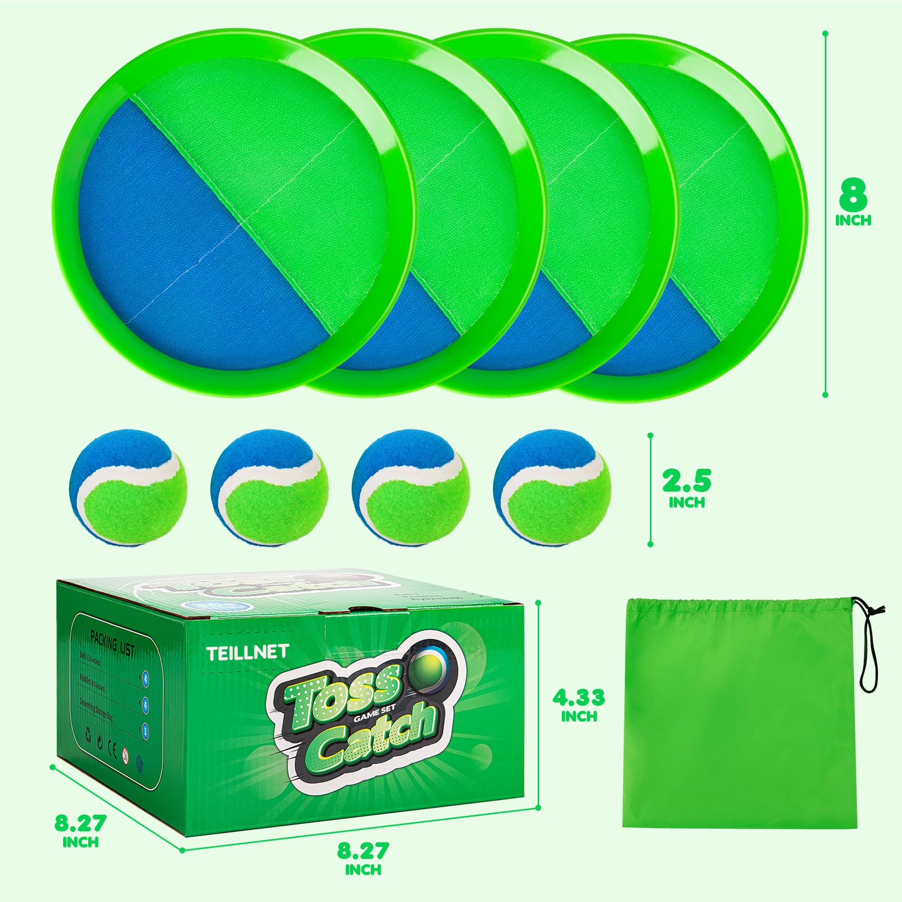 TEILLNET Toss and Catch Ball Set Upgraded - Kids Toys Beach Toys Baseball Games - Sturdy & Water-Resistant for Outdoor Pool Yard Games - Classic Gift for Boys Girls 3 4 5 6 7 8 9 10 11 12+ Years