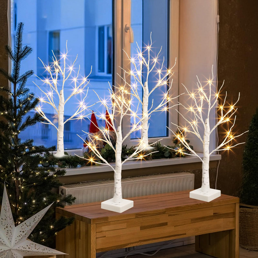 PEIDUO Home Decor, 2FT Birch Tree with LED Lights, Warm White Light up Tree Lamp, Artificial Trees for Home Table Inside, Battery Powered, Timer (2PK)