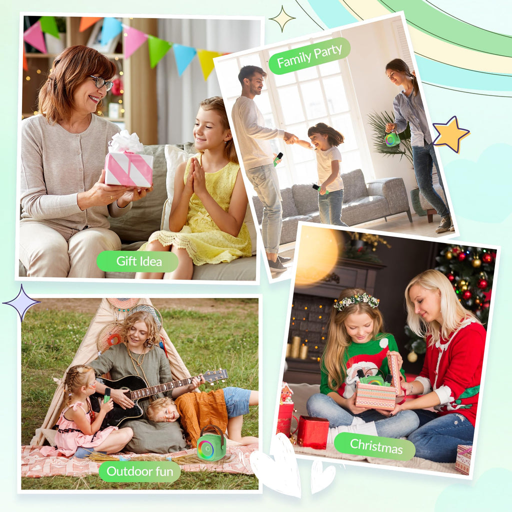 Mini Karaoke Machine, Portable Bluetooth Karaoke Speaker with 2 Wireless Microphones and Party Lights for Kids and Adults, Birthday Gifts for Girls Boys Family Home Party