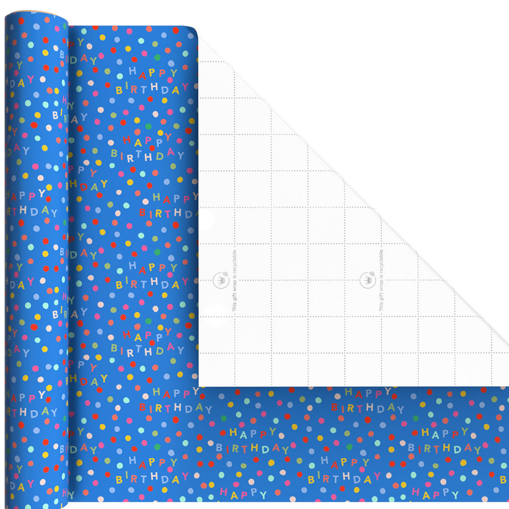 Hallmark All Occasion Wrapping Paper Bundle with Cut Lines on Reverse (Pack of 6; 180 sq. ft. ttl.) Solids, Polka Dots & Stripes for Birthdays, Easter, Mothers Day, Weddings, Baby Showers (5JXW1746)