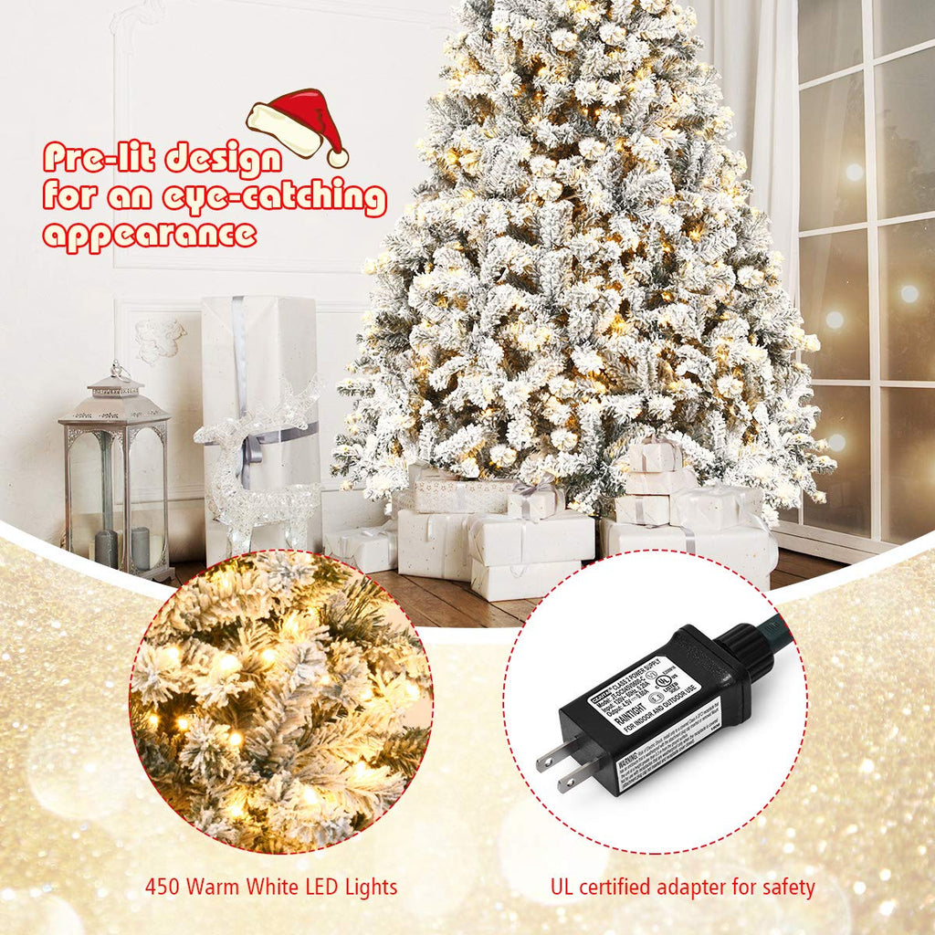 Goplus 7FT Pre-Lit Artificial Christmas Tree Auto-Spread/Close up Branches 11 Flash Modes with Multicolored 400 LED Lights & Metal Stand
