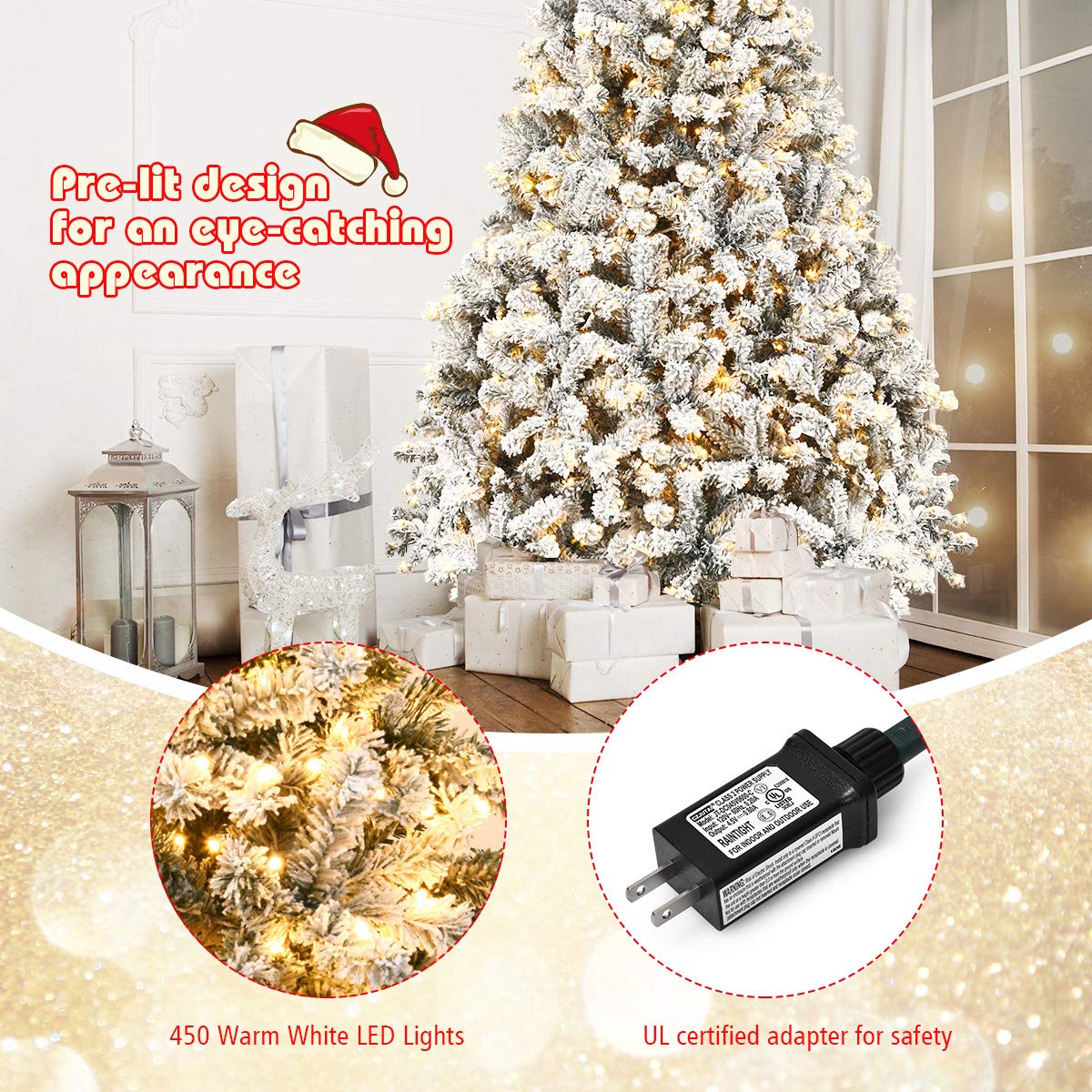 Goplus 7FT Pre-Lit Artificial Christmas Tree Auto-Spread/Close up Branches 11 Flash Modes with Multicolored 400 LED Lights & Metal Stand