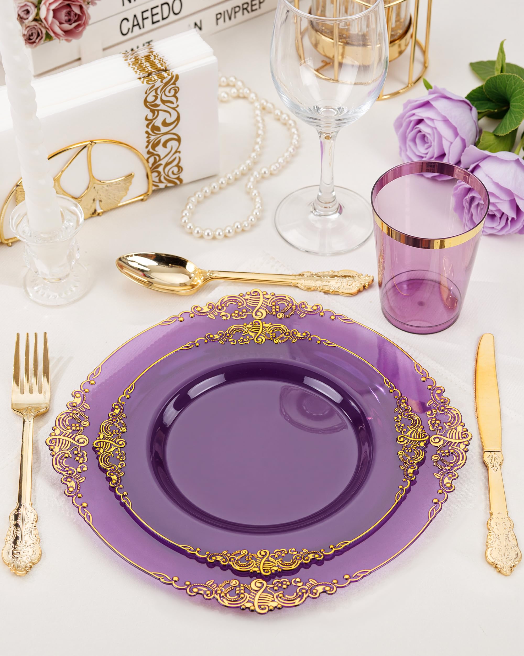 Nervure 175PCS Clear Blue Plastic Plates - Plastic Dinnerware Set Include 25Dinner Plates, 25Dessert Plates, 25Cups, 25Forks, 25Knives, 25Spoons, 25Napkins Perfect for Wedding & Party