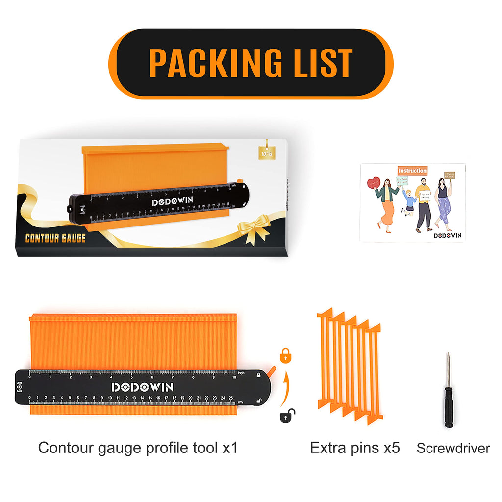DODOWIN 10+5 Inch Contour Gauge with Lock, Dual Size Profile Duplicator Tool for Flooring, Tile, Woodworking & Irregular Shapes, Shape Outline Gauge, Father’s Day Gifts for Dad Men Husband