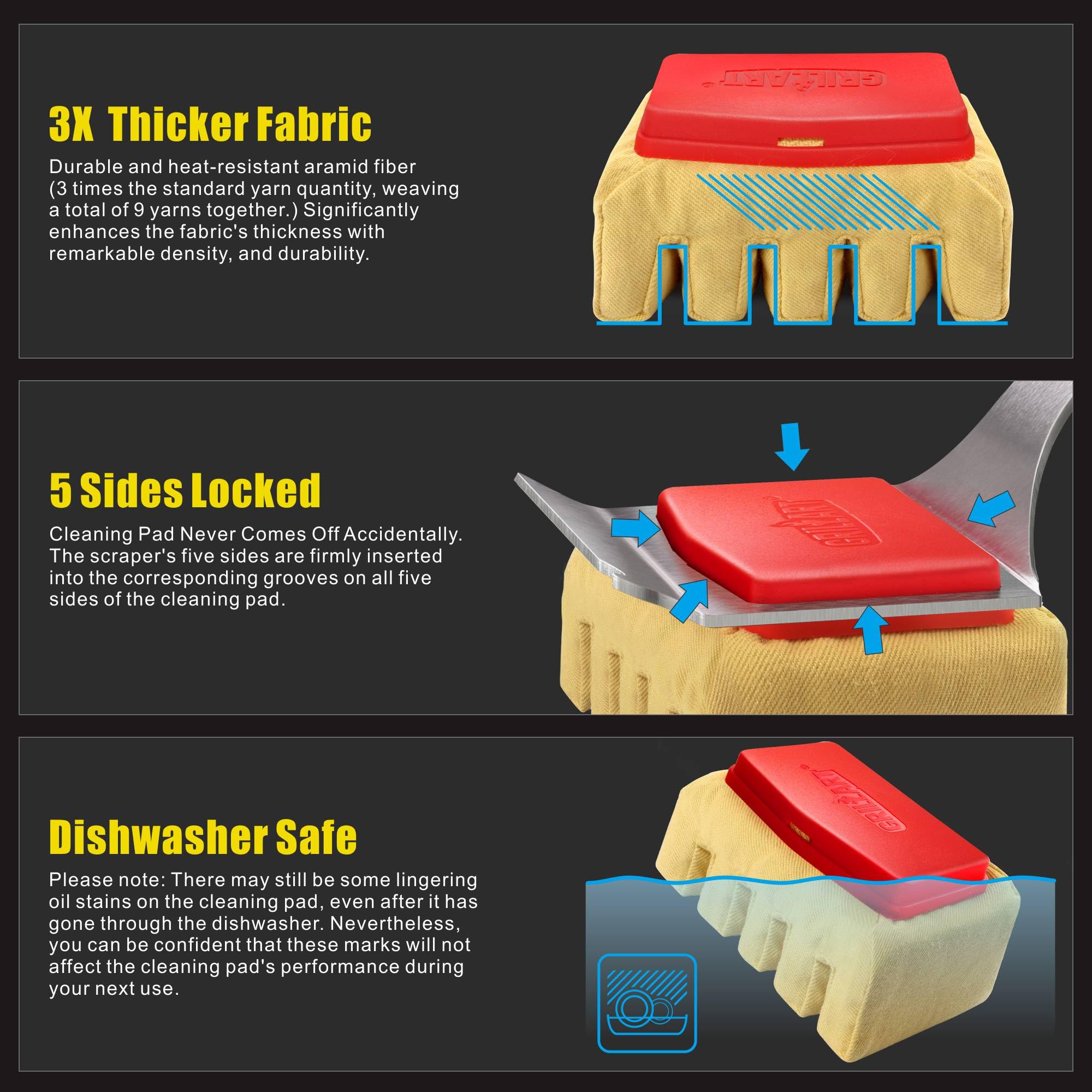 GRILLART Grill Brush Bristle Free. SteamWizards BBQ Replaceable Cleaning Head, Unique Seamless-Fit Scraper Tool for Cast Iron/Stainless-Steel Grates, Safe Barbecue Grill Cleaner-Red
