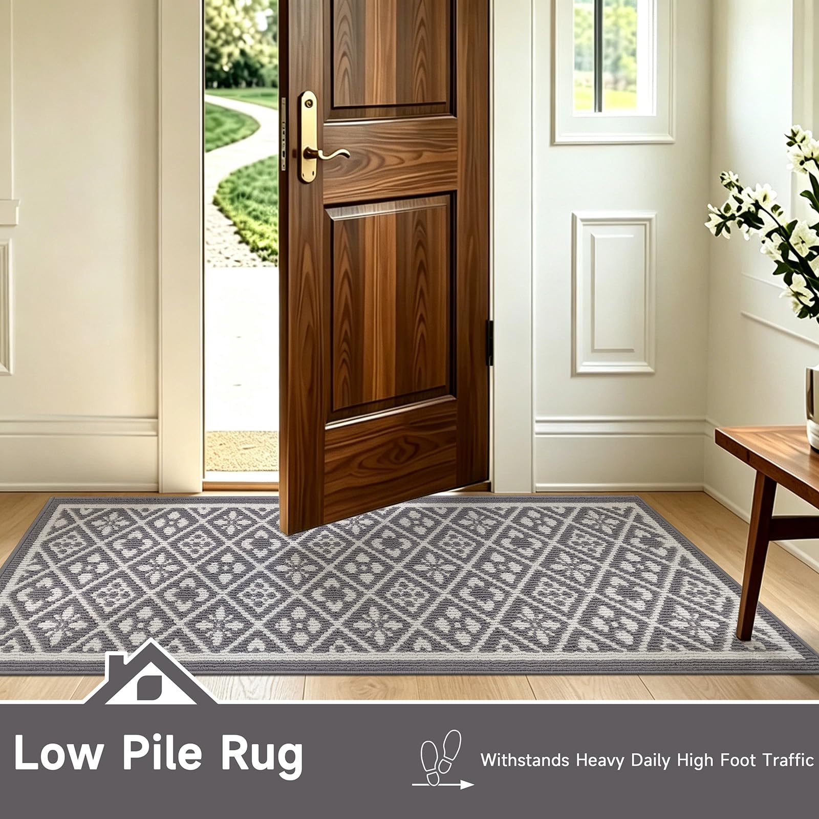 Ileading Christmas Entrance Door Mat, Absorbent Dog Mats for Muddy Paws, Low-Profile Small Red Xmas Decor Kitchen Runner Rug with Non-Slip Backing, Machine Washable Entryway Welcome Mat(Red 24"X36")