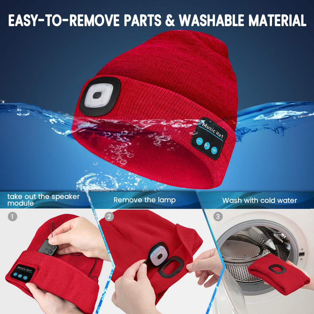 VIBELITE LED Beanie Hat with Light, USB Rechargeable LED Headlamp for Hiking, Camping, Fathers Day Gift for Dad, Husband, Birthday Gifts for Men, Women, Dad Gifts from Daughter, Wife, Black