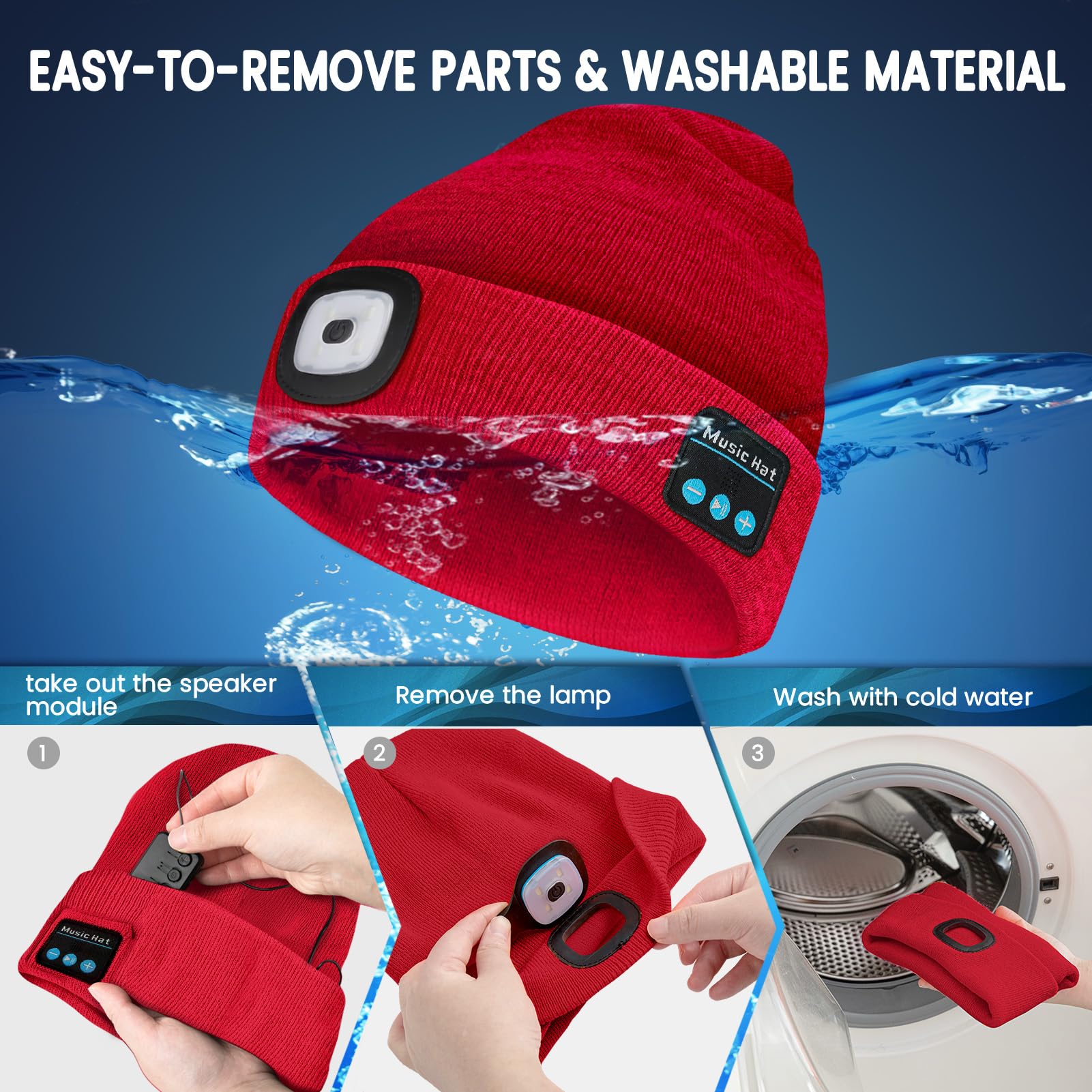 VIBELITE LED Beanie Hat with Light, USB Rechargeable LED Headlamp for Hiking, Camping, Fathers Day Gift for Dad, Husband, Birthday Gifts for Men, Women, Dad Gifts from Daughter, Wife, Black