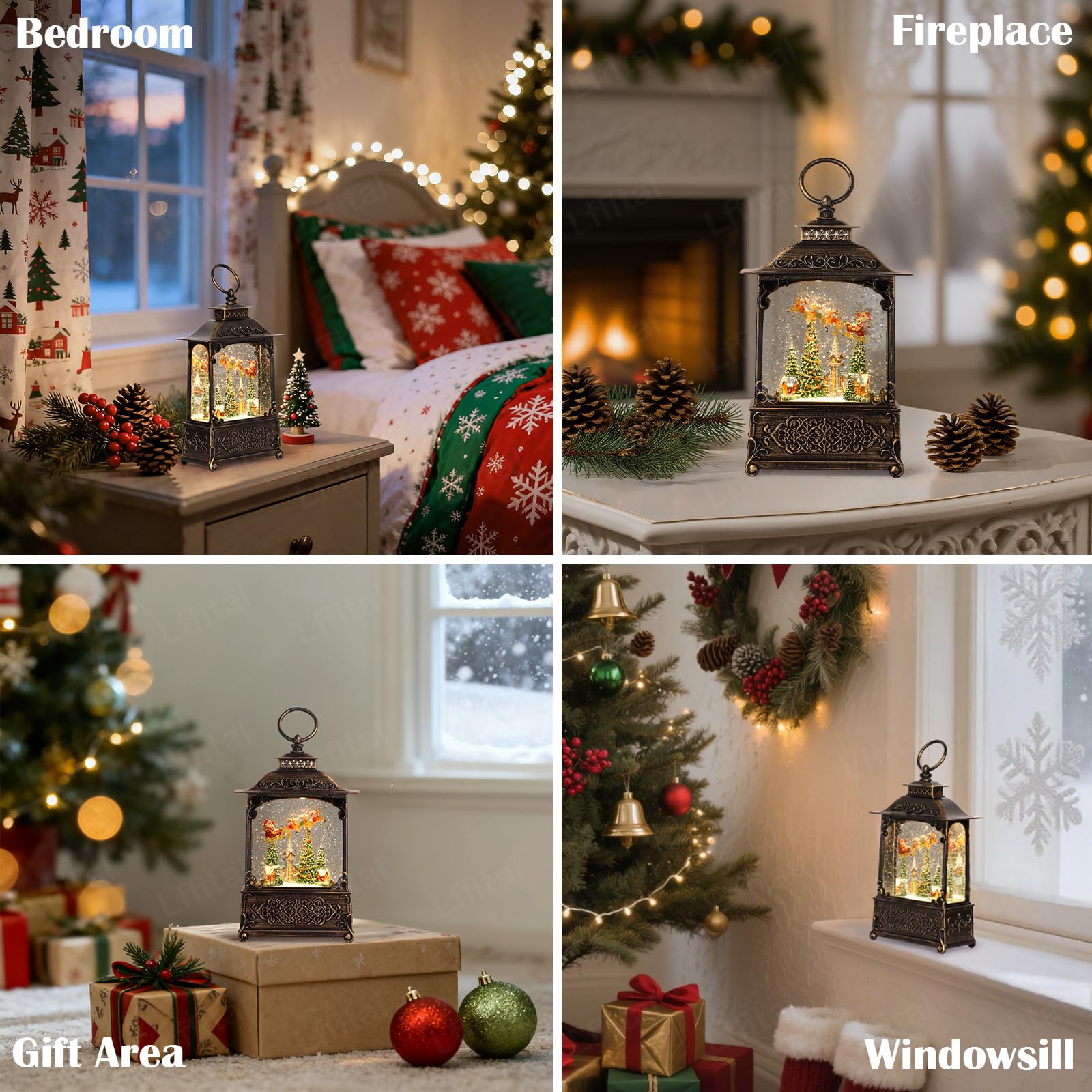 Snowman Christmas Snow Globe Lantern, Lighted Christmas Decorations for Home Candle Shaped Snow Lantern with Music Timer Glittering, Home Decor Festival Gife, USB & Battery Operated