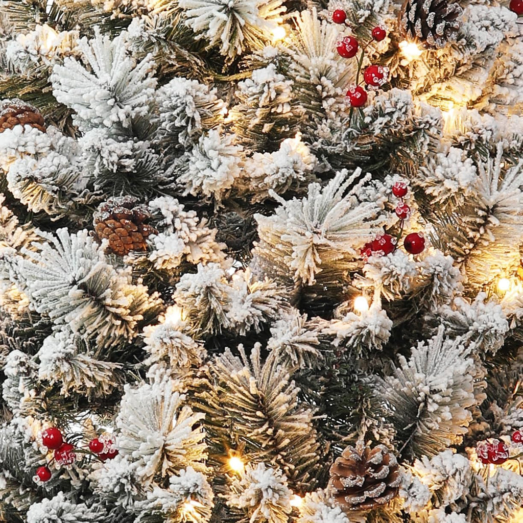 Haute Decor 6.5 Foot Pre-lit Newbury Flocked Easy Stow, Pop-Up, Pull-Up Artificial Fir Christmas Tree with 300 Warm White LED Lights and Included Storage Bag