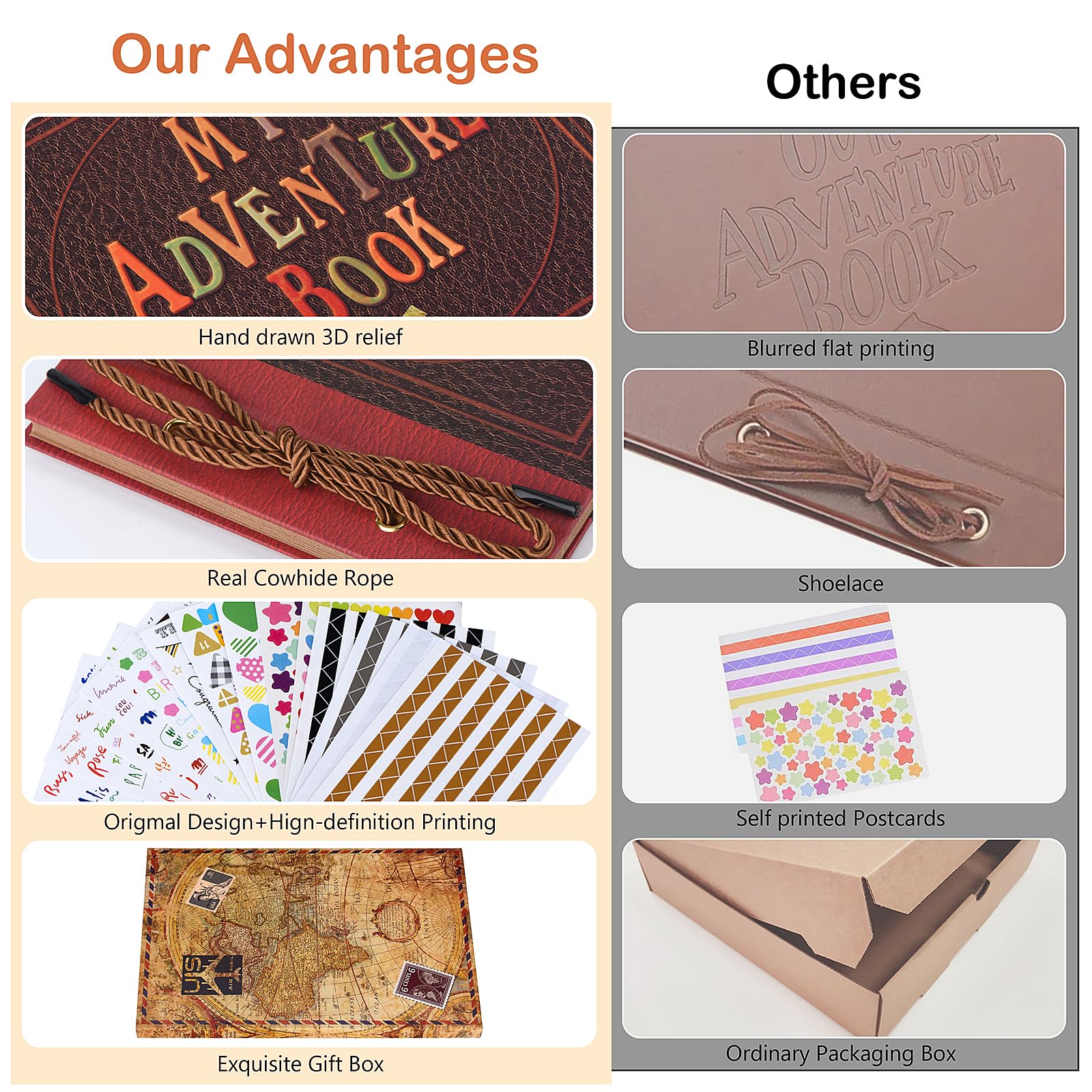 Our Adventure Book Retro Vintage, DIY Scrapbook Photo Album Travel Diary, Multipurpose Guestbook Memory Journal, Ideal Gift for Wedding Anniversary Travel Baby Friends Souvenir Keepsake