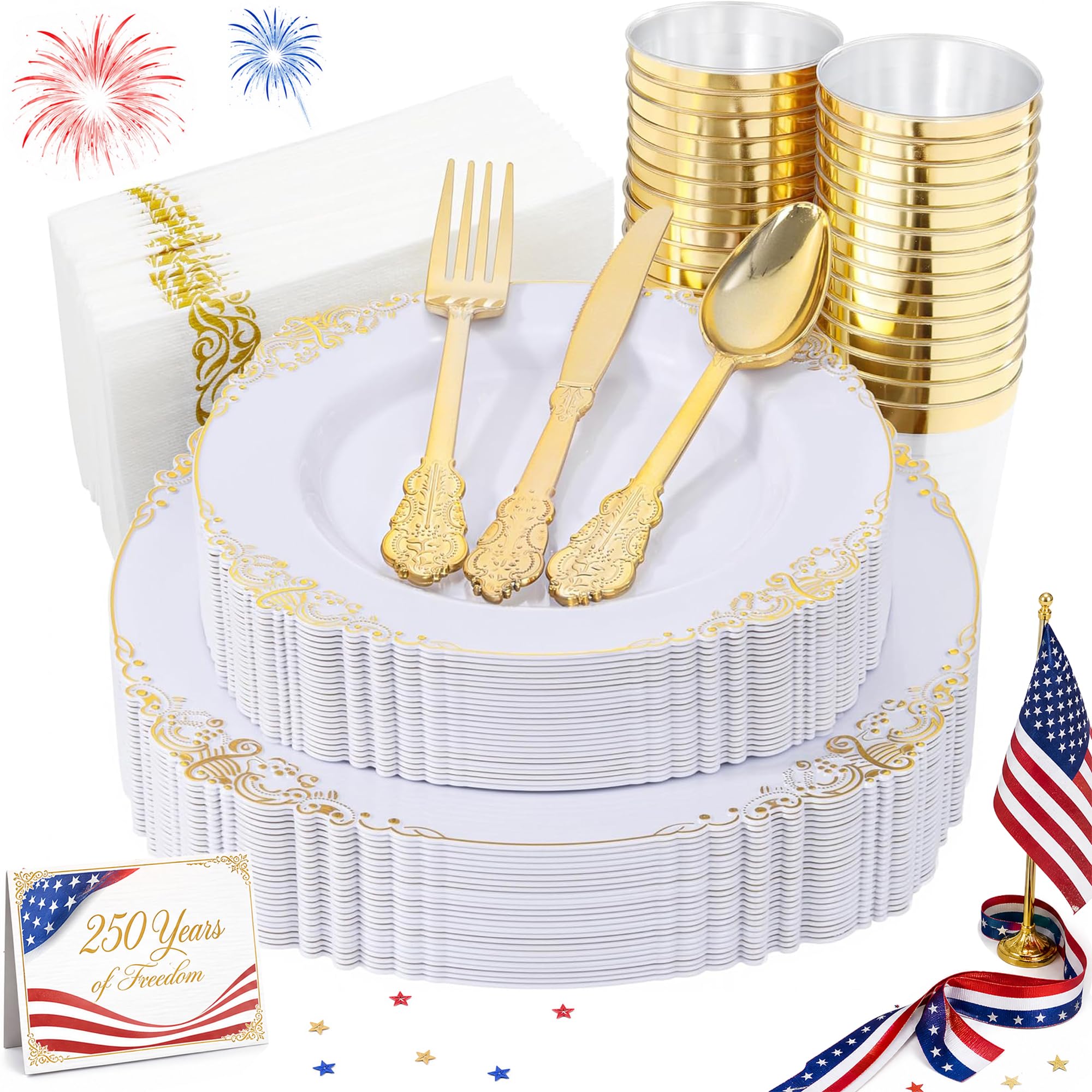 Nervure 175PCS Clear Blue Plastic Plates - Plastic Dinnerware Set Include 25Dinner Plates, 25Dessert Plates, 25Cups, 25Forks, 25Knives, 25Spoons, 25Napkins Perfect for Wedding & Party
