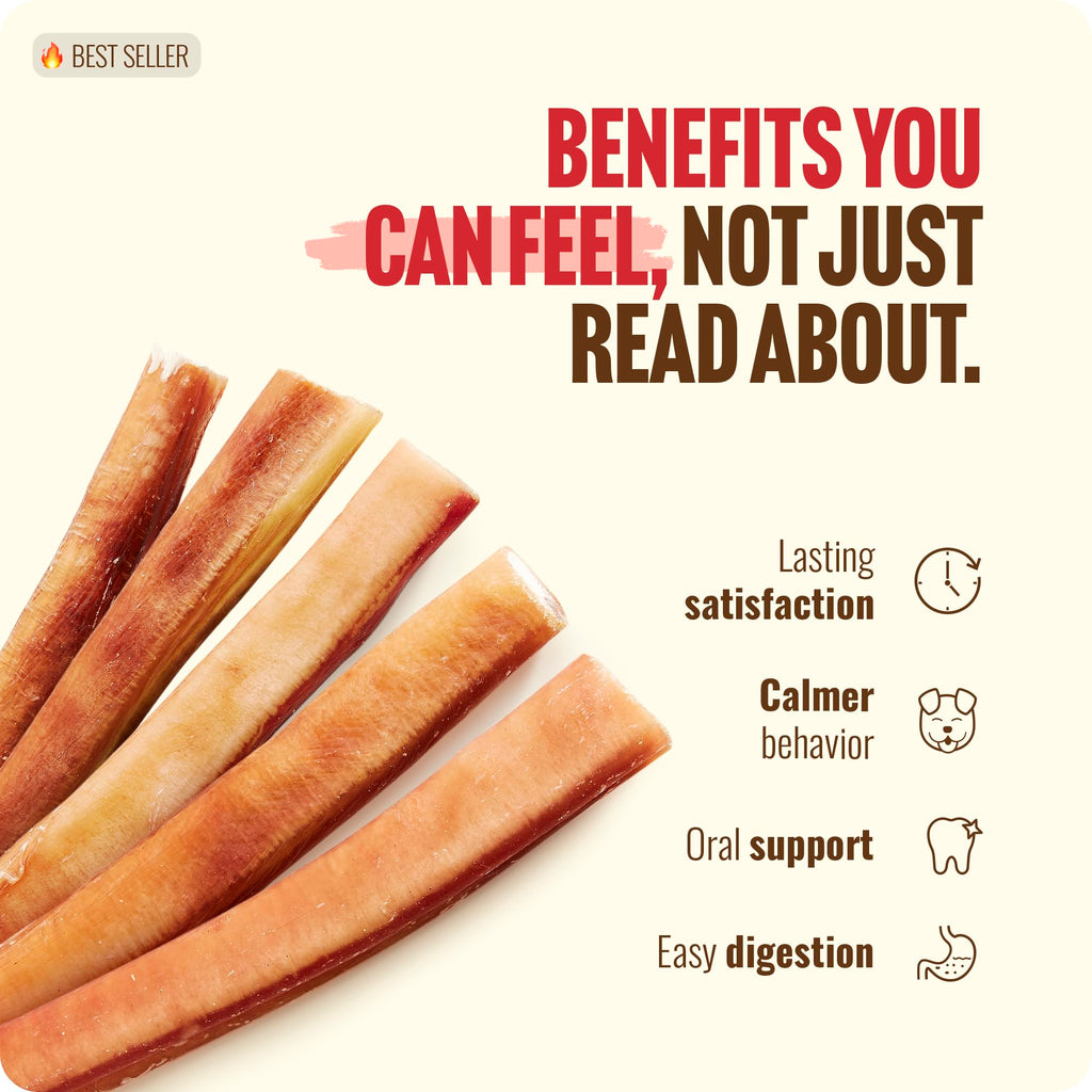 Natural Farm Bully Sticks (6 Inch, 15 Count), Single Ingredient: 100% Beef Chews, Grass-Fed, Non-GMO, Grain-Free, Fully Digestible Treats for Puppies, Small or Senior Dog