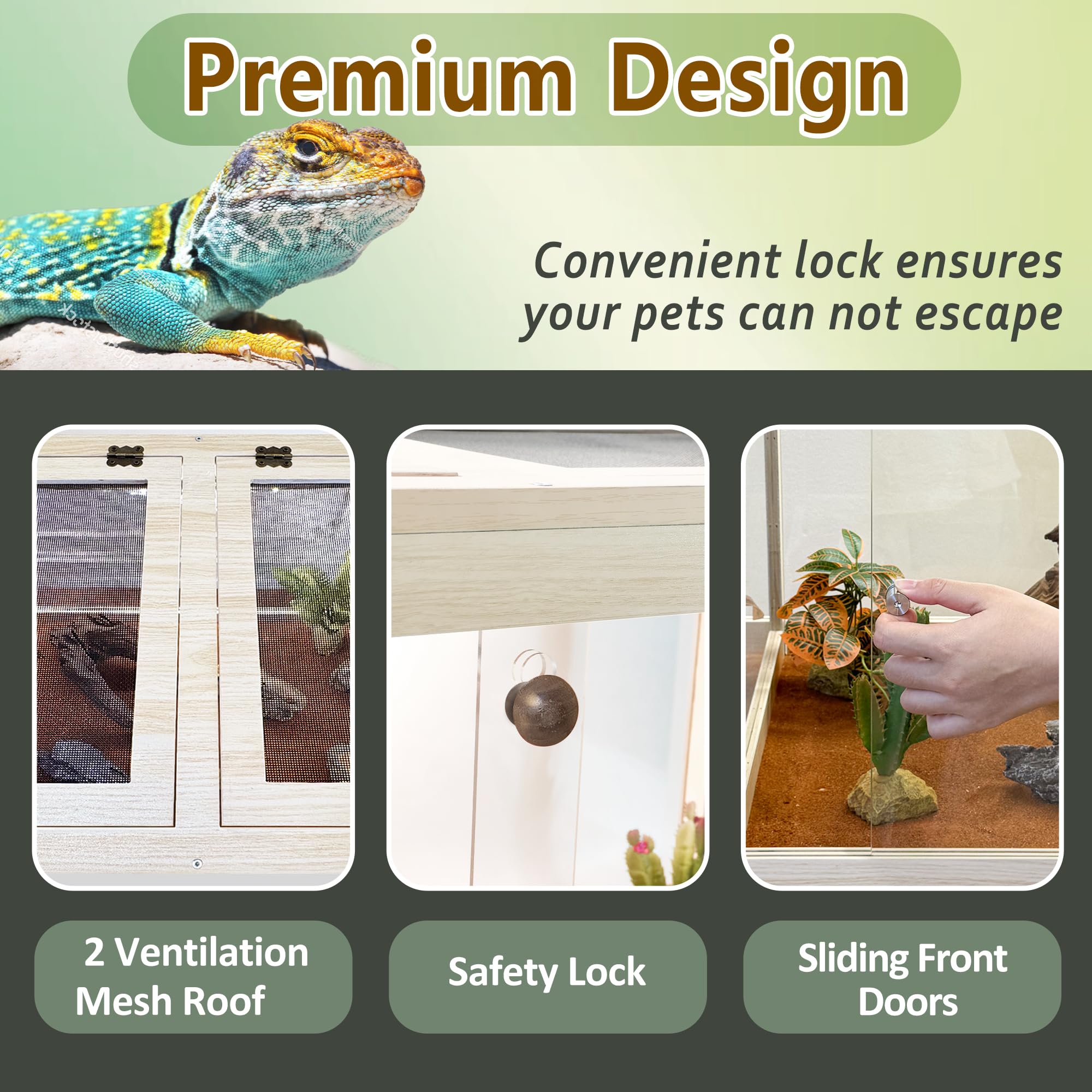 PROLEE Reptile Enclosure with Leg, 35 Gallons Bearded Dragon Tank, Tempered Glass Lizard Tank with Metal Mesh Tops and Lockable Door, Spacious Reptile Habitat for Snake,Lizard (Oak)