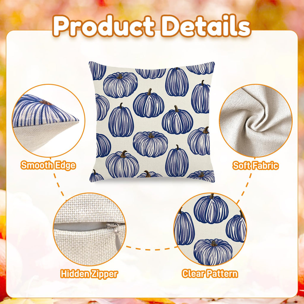 Fall Pillow Covers 18x18 Inch Autumn Pumpkin Maple Leaf Throw Pillowcase Orange Cushion Case for Thanksgiving Home Farmhouse Couch Sofa Bed Indoor Outdoor Decor (Set of 4)