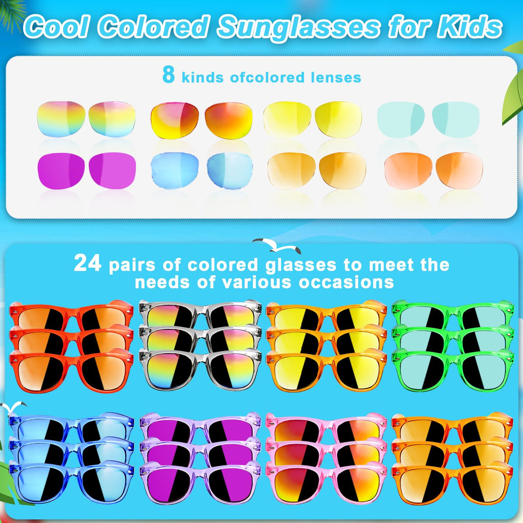 AILEHO Kids Sunglasses Bulk Party Favors - 24 Packs Boys Girls Sunglasses for Kids Age 3-8 with UV 400 Protection, Neon Sunglasses for Kids Party