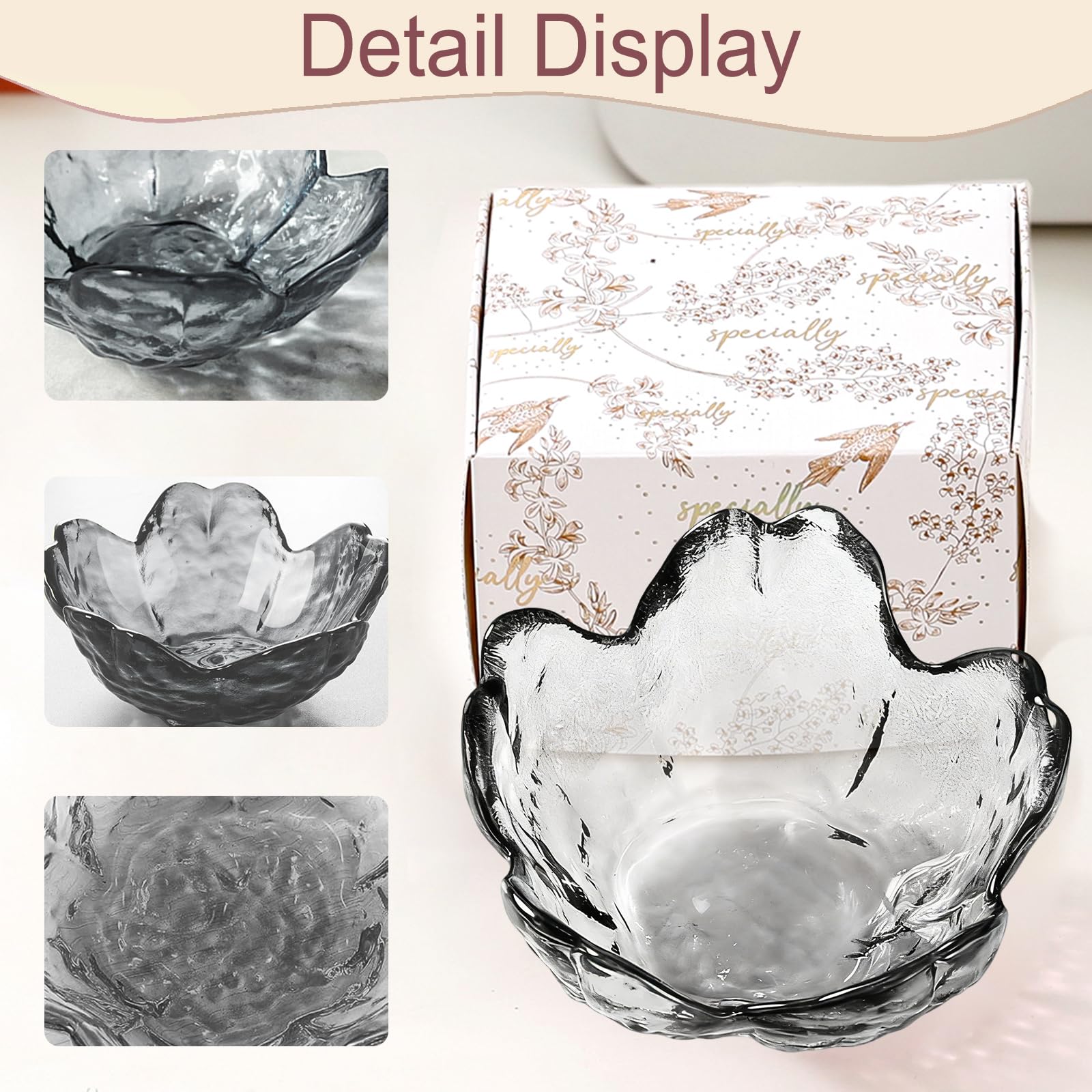 Purple Flower Jewelry Dish Glass Ring Holder Dish Jewelry Tray Cute Vanity Organizer Aesthetic Nightstand Bathroom Room Decor Trinket Dish Mothers Day Friendship Christmas Birthday Gifts for Women