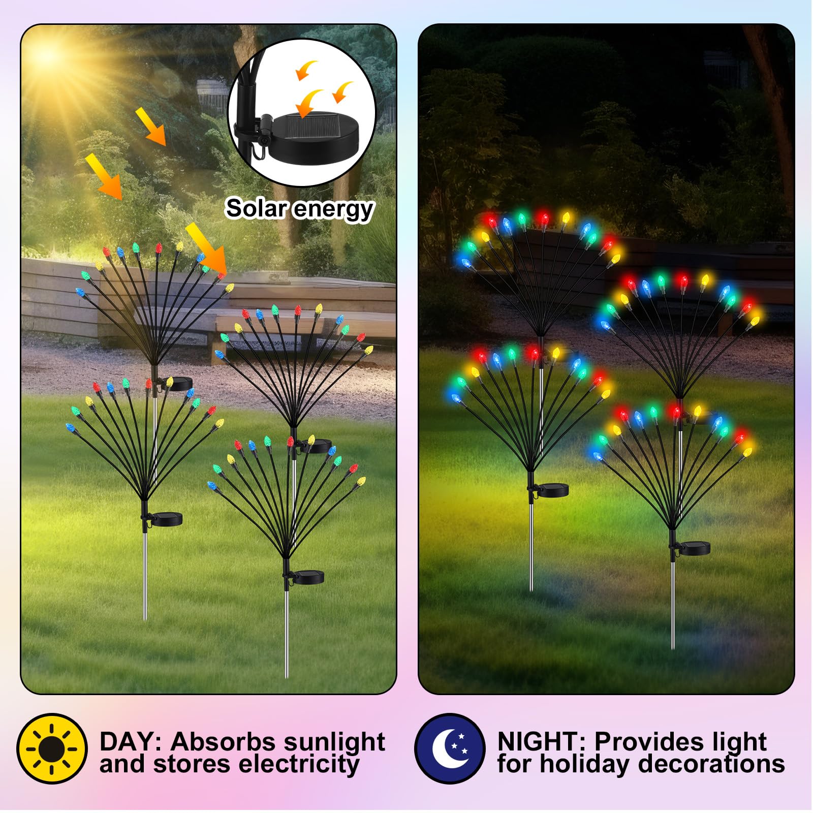 Rossesay 4 Pcs St Patricks Day Outdoor Decorations Solar Lights Waterproof Green 48 LED Swaying Pathway Firefly Stake Lights for Outside Yard Garden Lawn Decorations(Green White,Pine Cone)