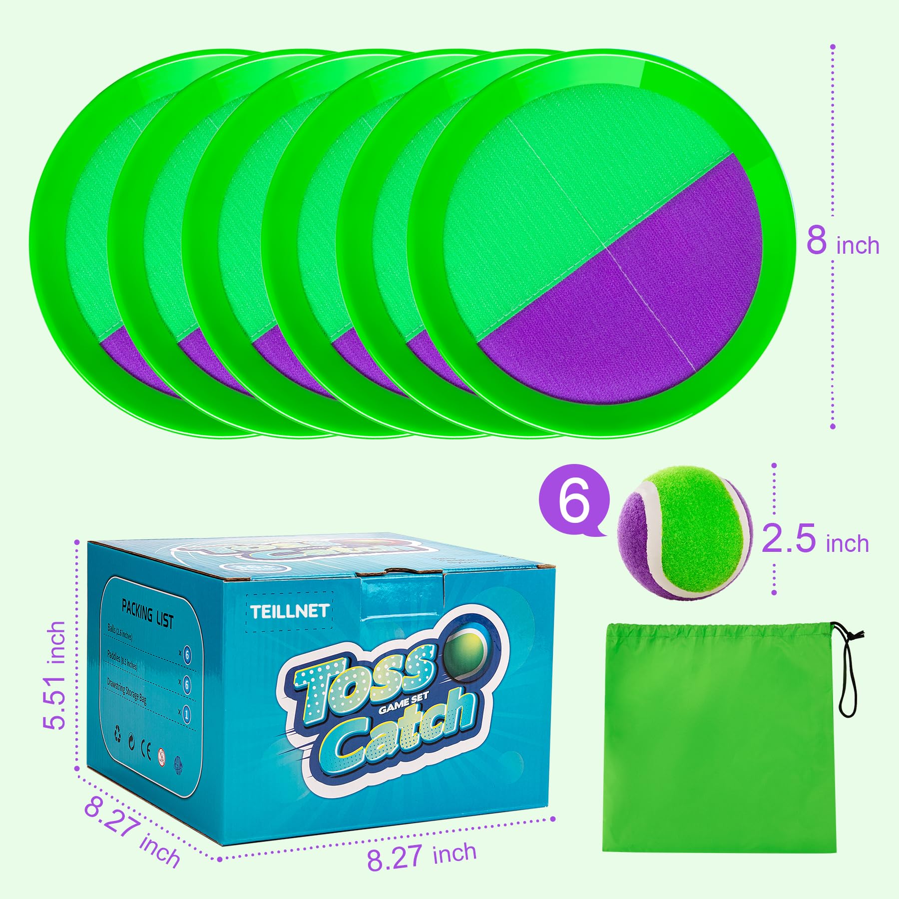 TEILLNET Toss and Catch Ball Set Upgraded - Kids Toys Beach Toys Baseball Games - Sturdy & Water-Resistant for Outdoor Pool Yard Games - Classic Gift for Boys Girls 3 4 5 6 7 8 9 10 11 12+ Years