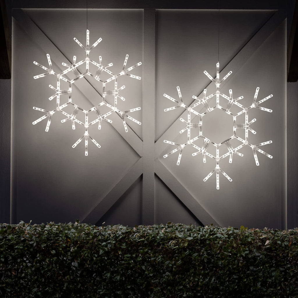 Kringle Traditions Christmas Snowflake Lights Outdoor, 105 LED 36" Folding Warm White Snowflake Hanging Light, Weather-Resistant Christmas Decoration for Yard, Window, Porch, or Eave