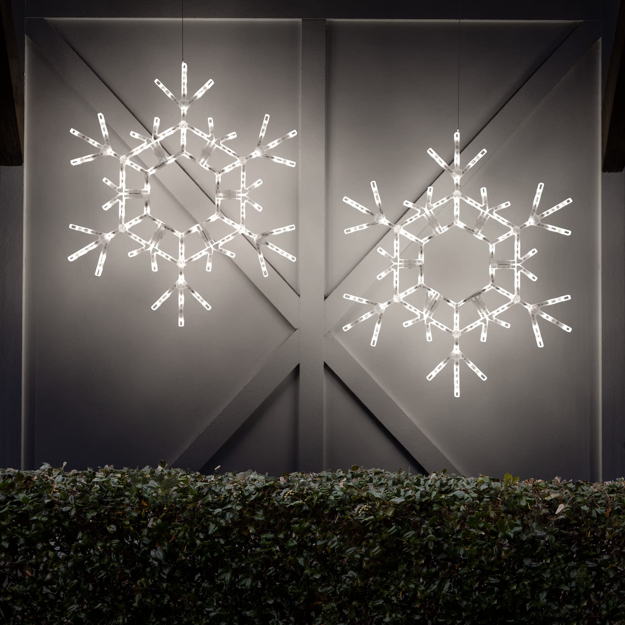 Kringle Traditions Christmas Snowflake Lights Outdoor, 105 LED 36" Folding Warm White Snowflake Hanging Light, Weather-Resistant Christmas Decoration for Yard, Window, Porch, or Eave