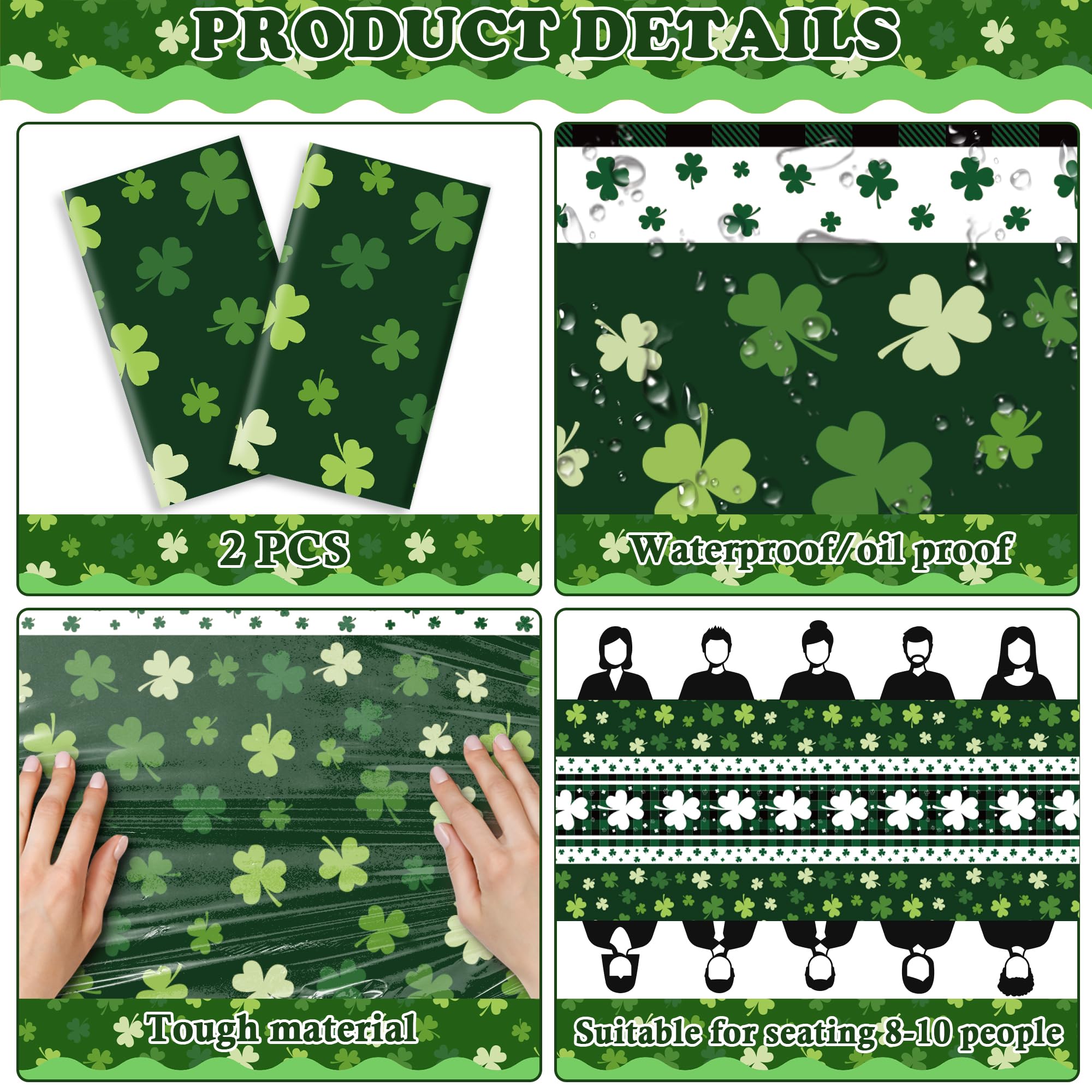 OHOME St Patricks Day Decorations - 2 PCS Shamrock Tablecloth | St Patricks Day Party Favors Supplies Decor Indoor Outdoor - St Patrick's Day Table Runner Covers Backdrop Banner for Home Kitchen