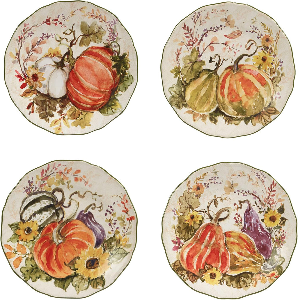 Harvest Morning 16-Piece Ceramic Dinnerware Set, Service for 4 – Celebrate autumn with vibrant pumpkins and florals, perfect for cozy family meals, Thanksgiving gatherings, and fall entertaining