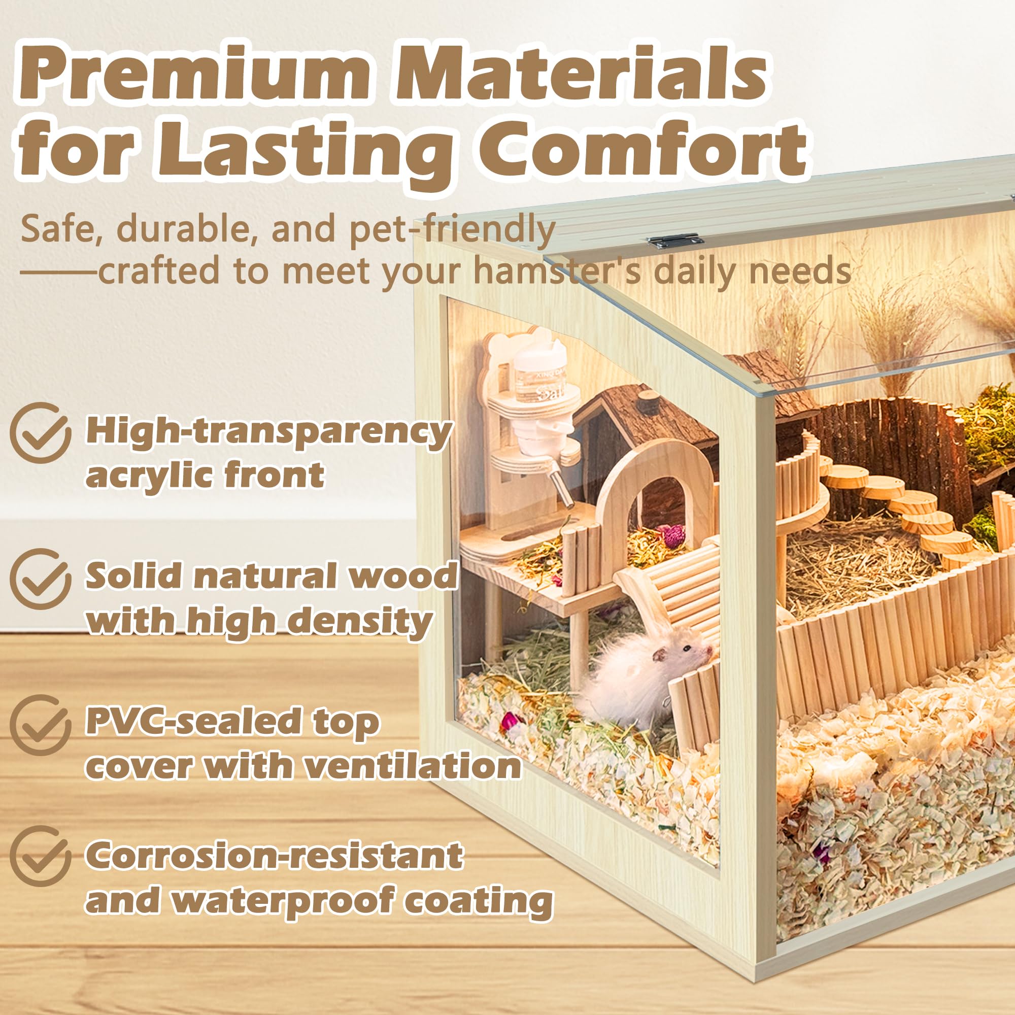 Hamster Cage Chewproof, Large Hamster Cages and Habitats, Openable Top with Acrylic Sheets, Solid Built