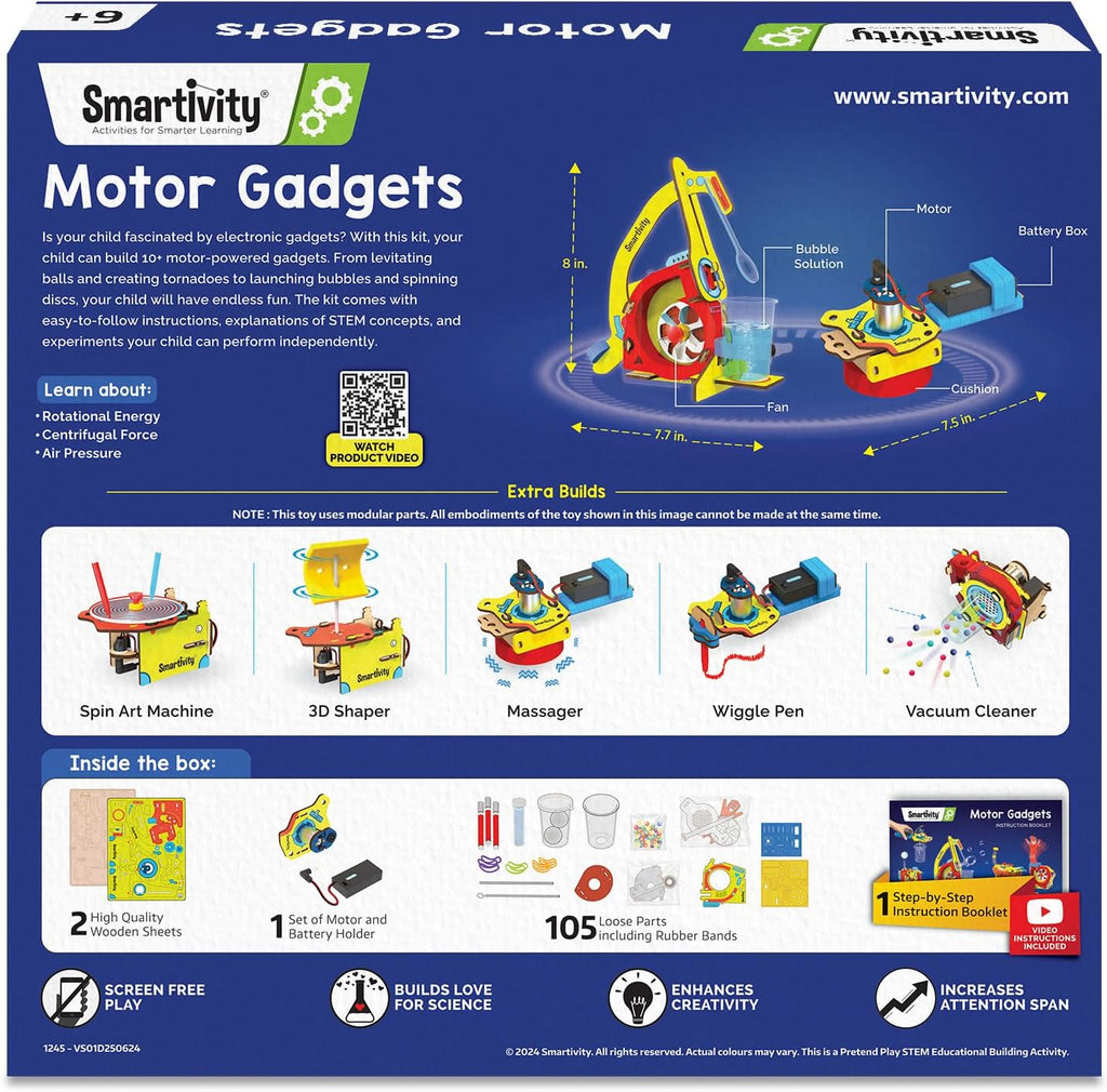 Smartivity 10-in-1 Motor Powered STEM Engineering Kit for Kids I 10+ Fun Electronics Projects for Smart Kids | DIY Science Kit/Toy for Ages 6,7,8,9,10,11,12 Years Old Boys & Girls