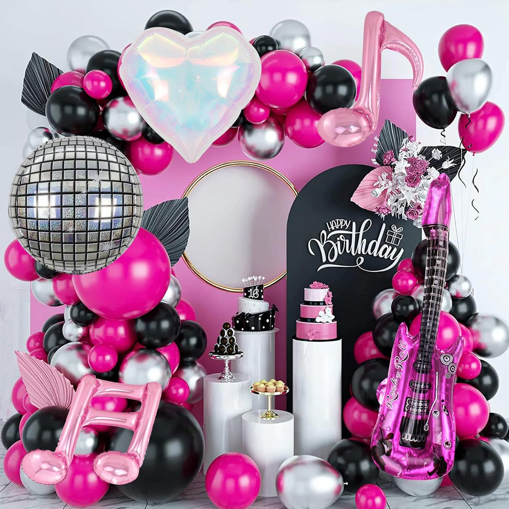 Music Party Decoration Music Note Balloon Disco Balloon Guitar Foil Balloon Concert Party Dcoration, 30inch, Pink