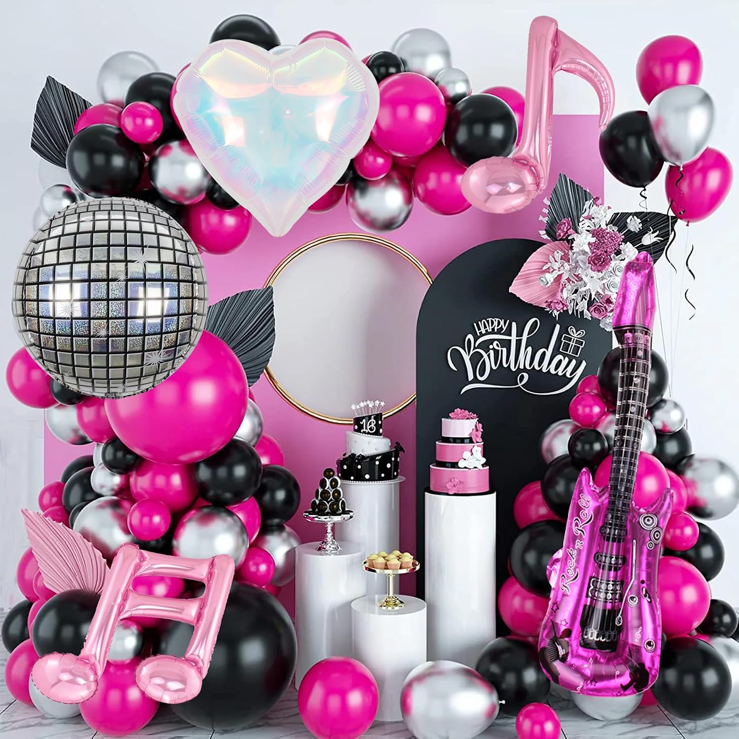 Music Party Decoration Music Note Balloon Disco Balloon Guitar Foil Balloon Concert Party Dcoration, 30inch, Pink