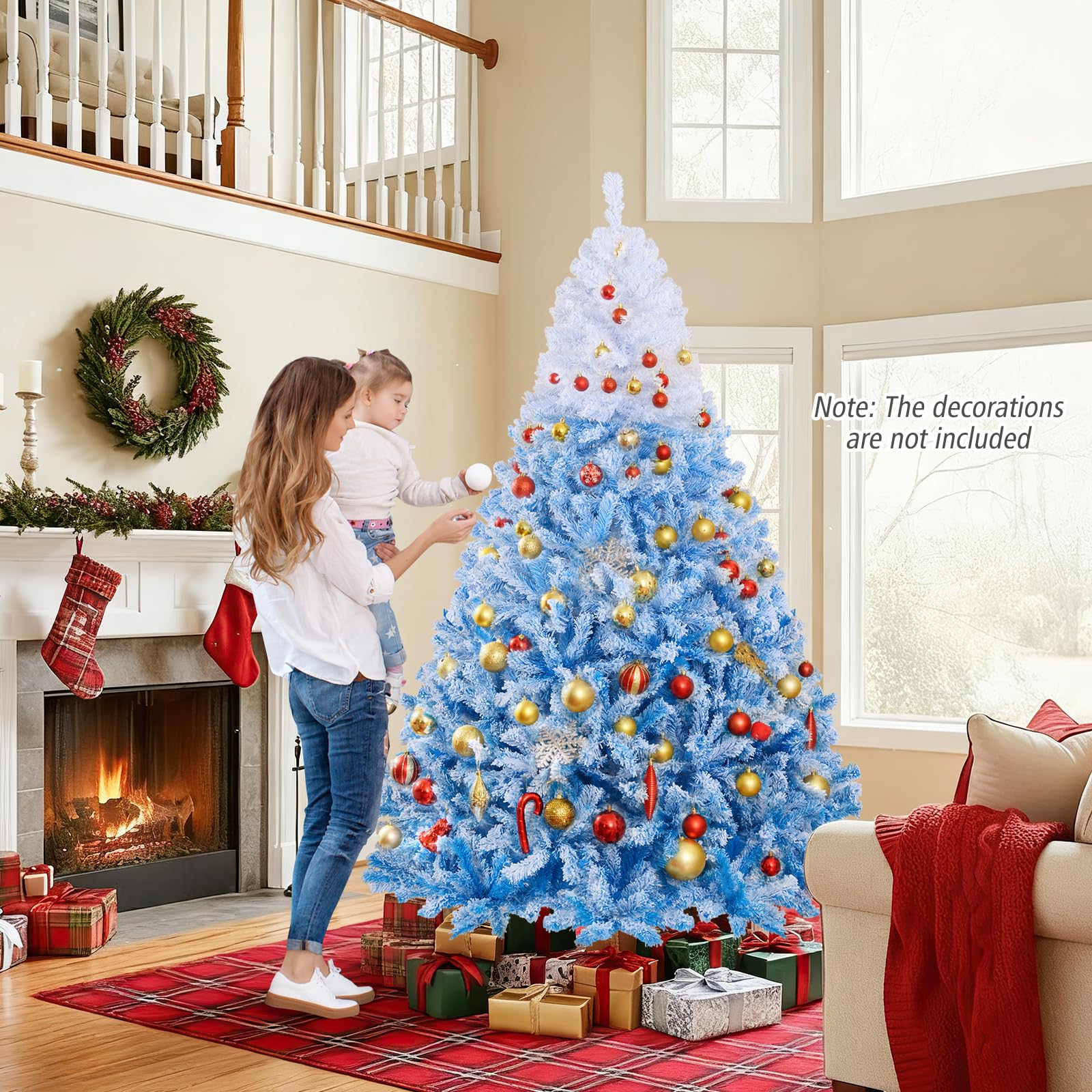 Goplus 7FT Pre-Lit Artificial Christmas Tree Auto-Spread/Close up Branches 11 Flash Modes with Multicolored 400 LED Lights & Metal Stand