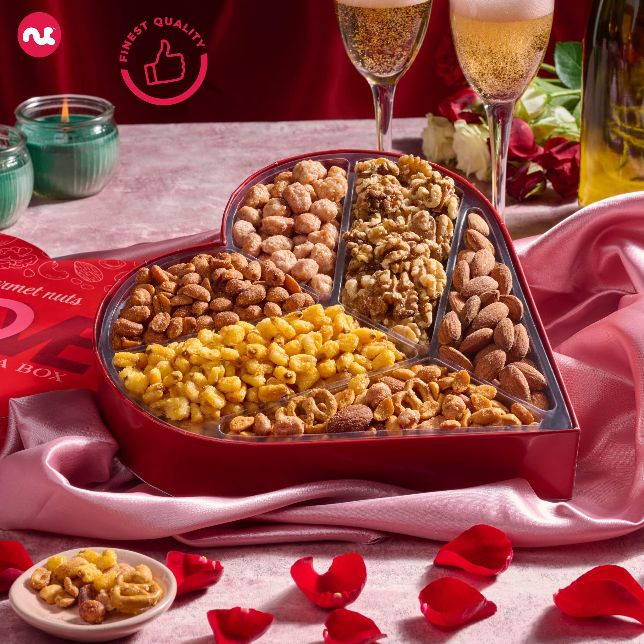 NUT CRAVINGS - Fathers Day Treats, Gift For Dad, Mixed Nuts Heart Shaped Gift Basket, Love in A Box (6 Assortments, 2 LB) Romantic Food Arrangement, Healthy Snack Care Package, Food Assortments